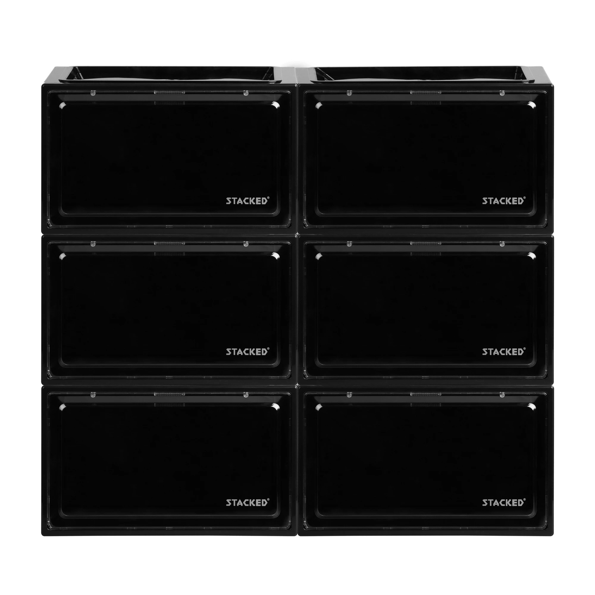 2 Stacked 6Pcs Plastic Display Shoe Box - Black, 2 of 9