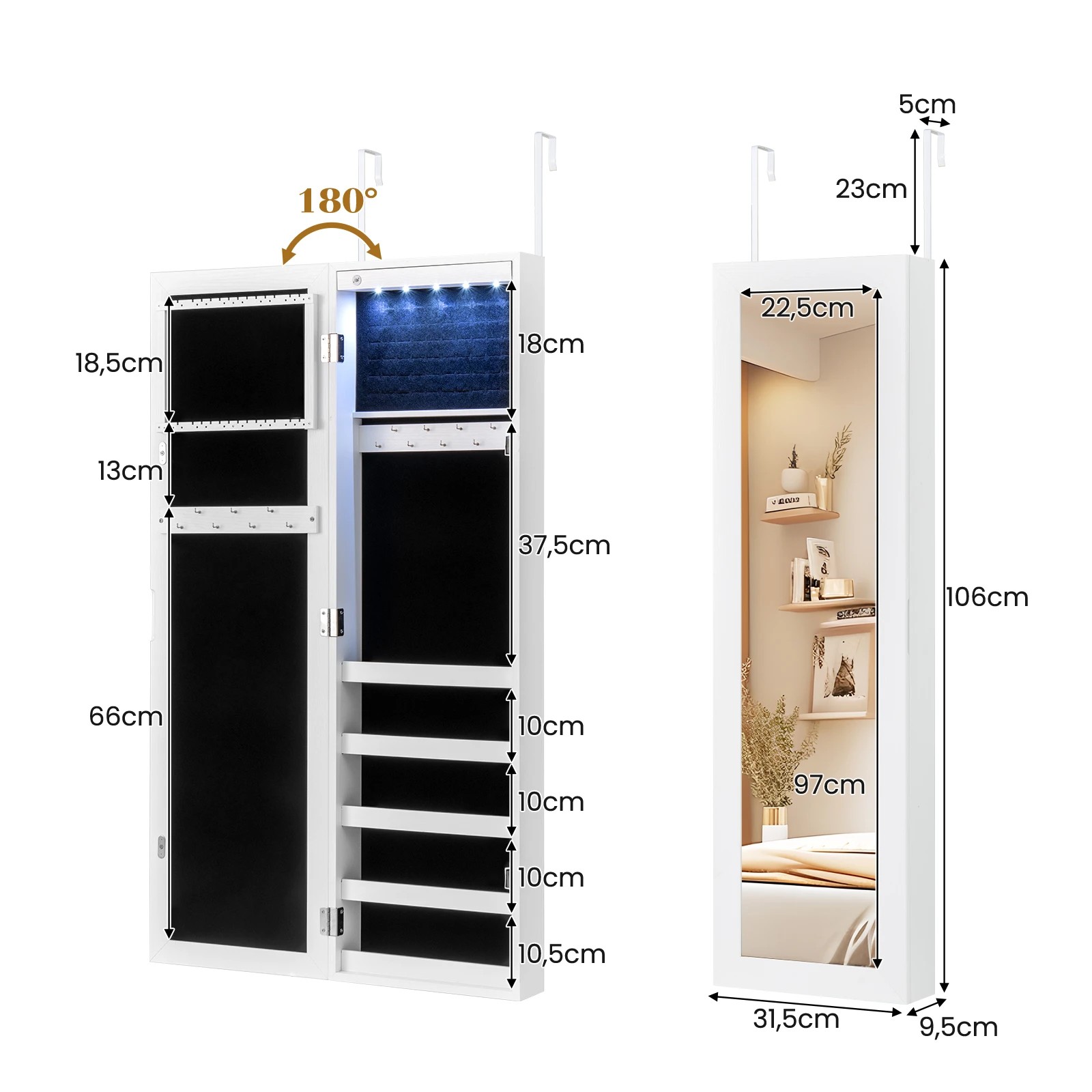 4 Costway Door/Wall Mounted Mirror Jewelry Makeup Cabinet Cosmetics Storage Organiser Box - White, 4 of 5