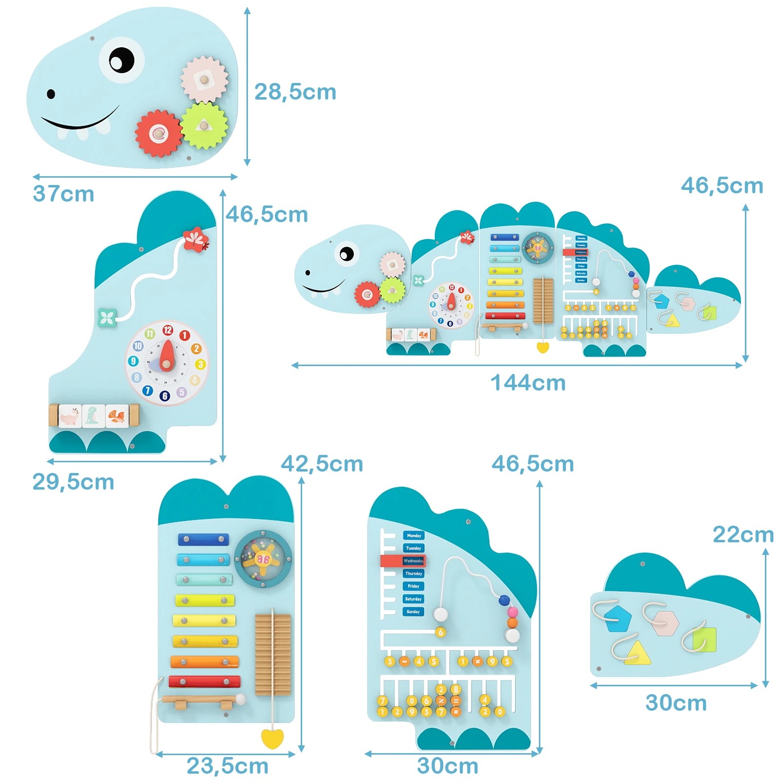 2 Costway 11in1 Wall Busy Board Panels Dinosaur-themed Sensory Board - Blue, 2 of 3