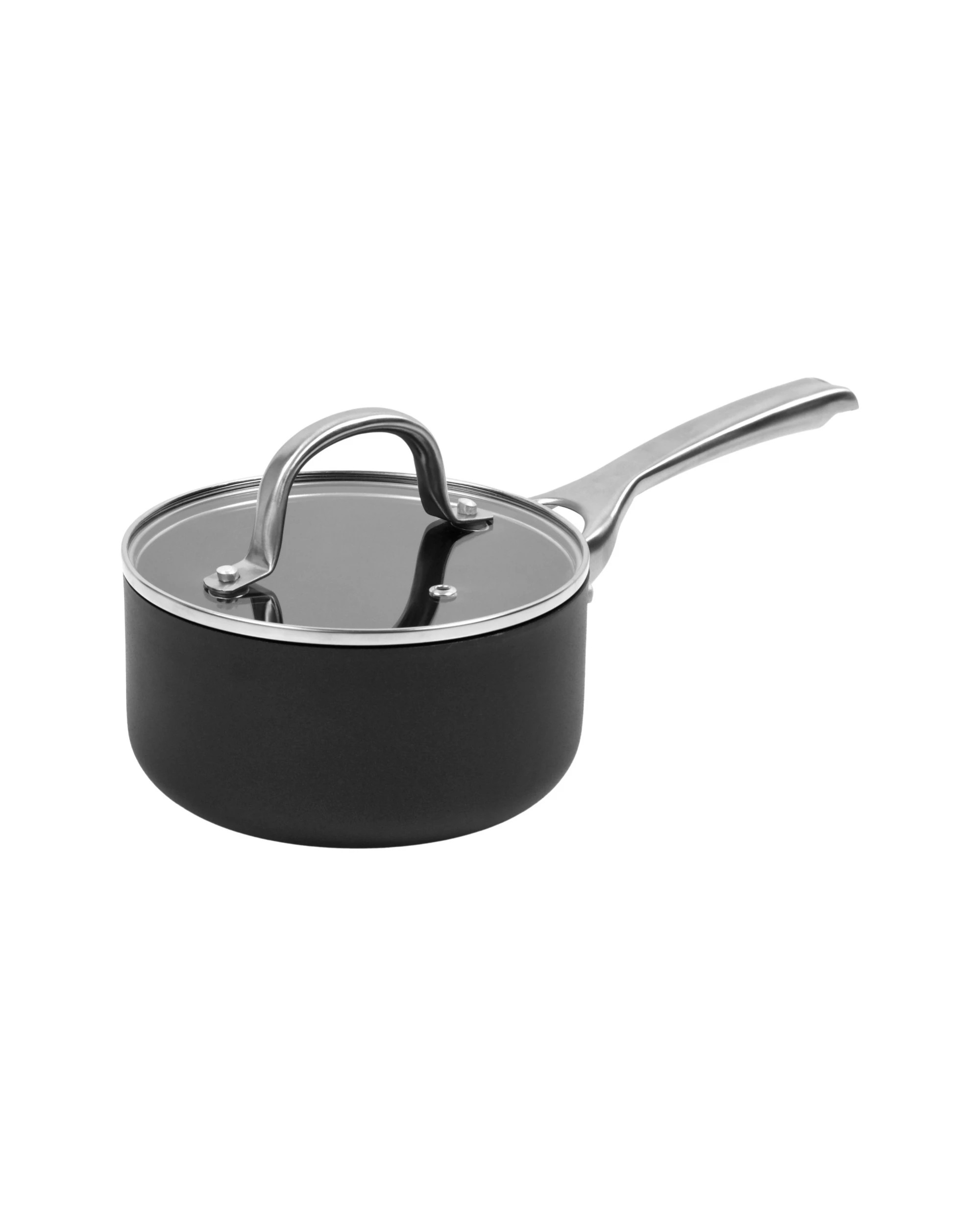 1 Gourmet Kitchen Meteore Non-Stick Saucepan with Flat Lid 16cm - Black and Silver, 1 of 7