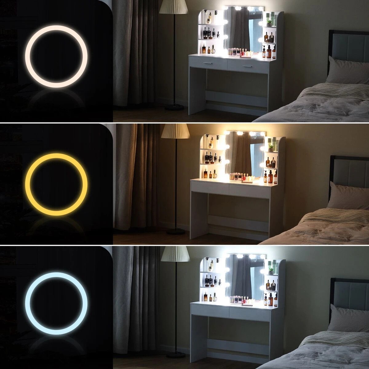 4 LUXSUITE Hollywood Mirror Vanity Table Makeup Dresser White, 4 of 5