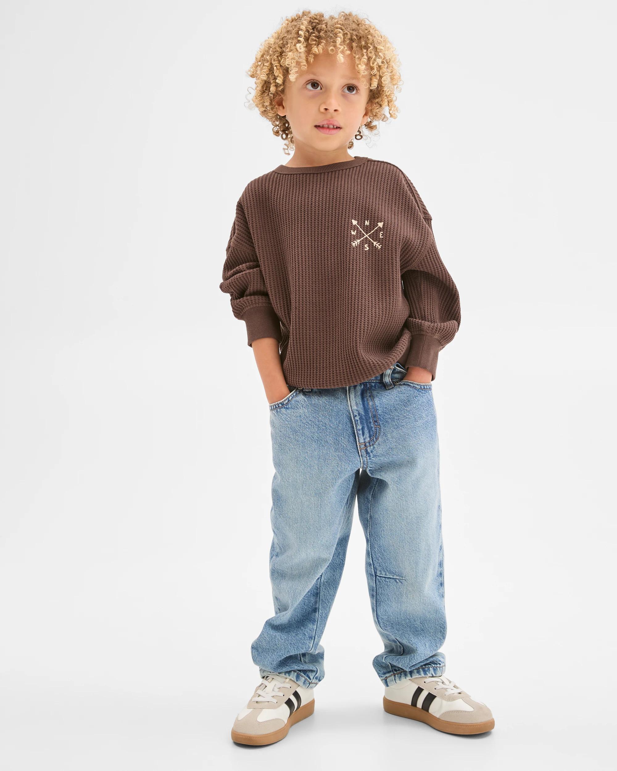 1 Target Kids Australian Cotton Long Sleeve Oversized Waffle T-Shirt HOT FUDGE, 1 of 6