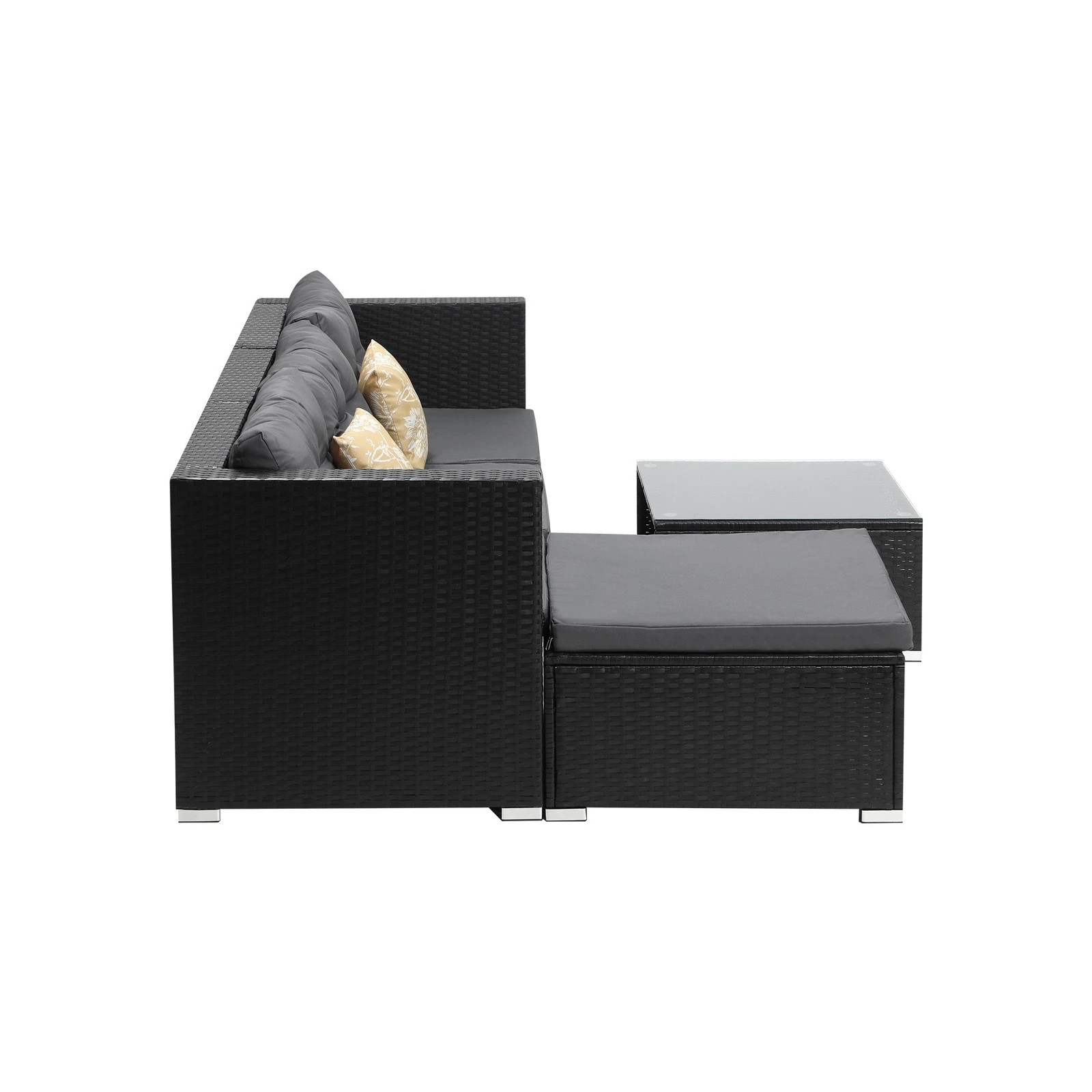 3 Livsip Outdoor Sofa Set 4 Seater Corner Modular Lounge Setting Patio Furniture
 - Black, 3 of 9