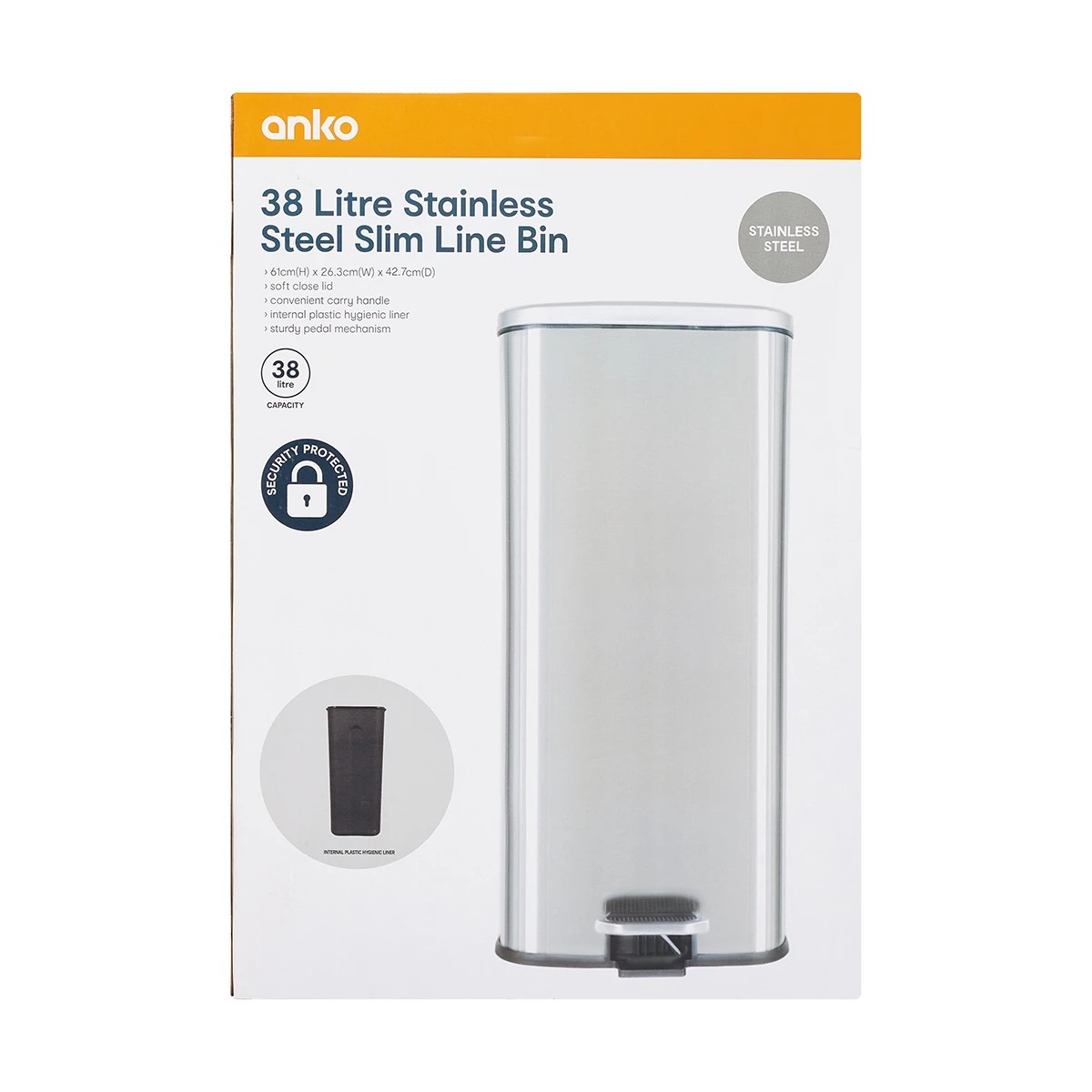 7 38L Stainless Steel Slim Line Bin, 7 of 7