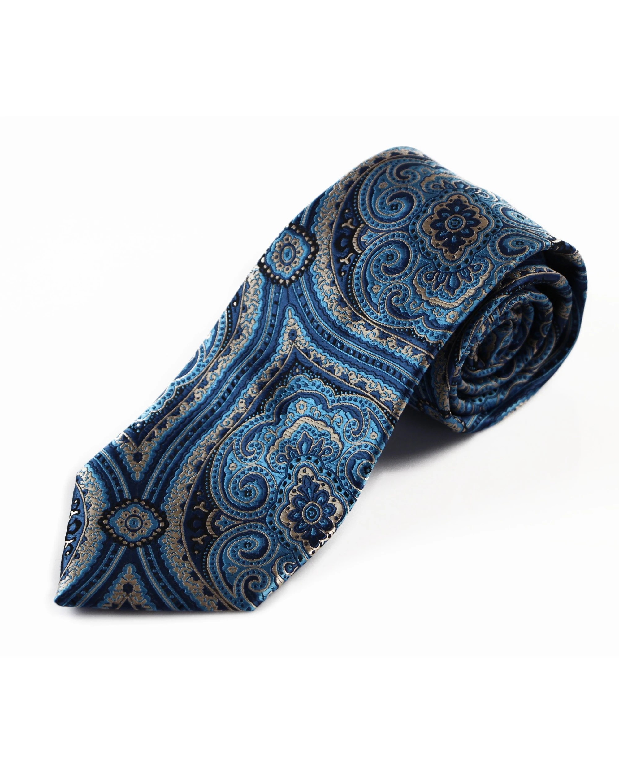 2 Zasel Mens Blue & Silver Boho Print Patterned 8cm Neck Tie - Multi, 2 of 3