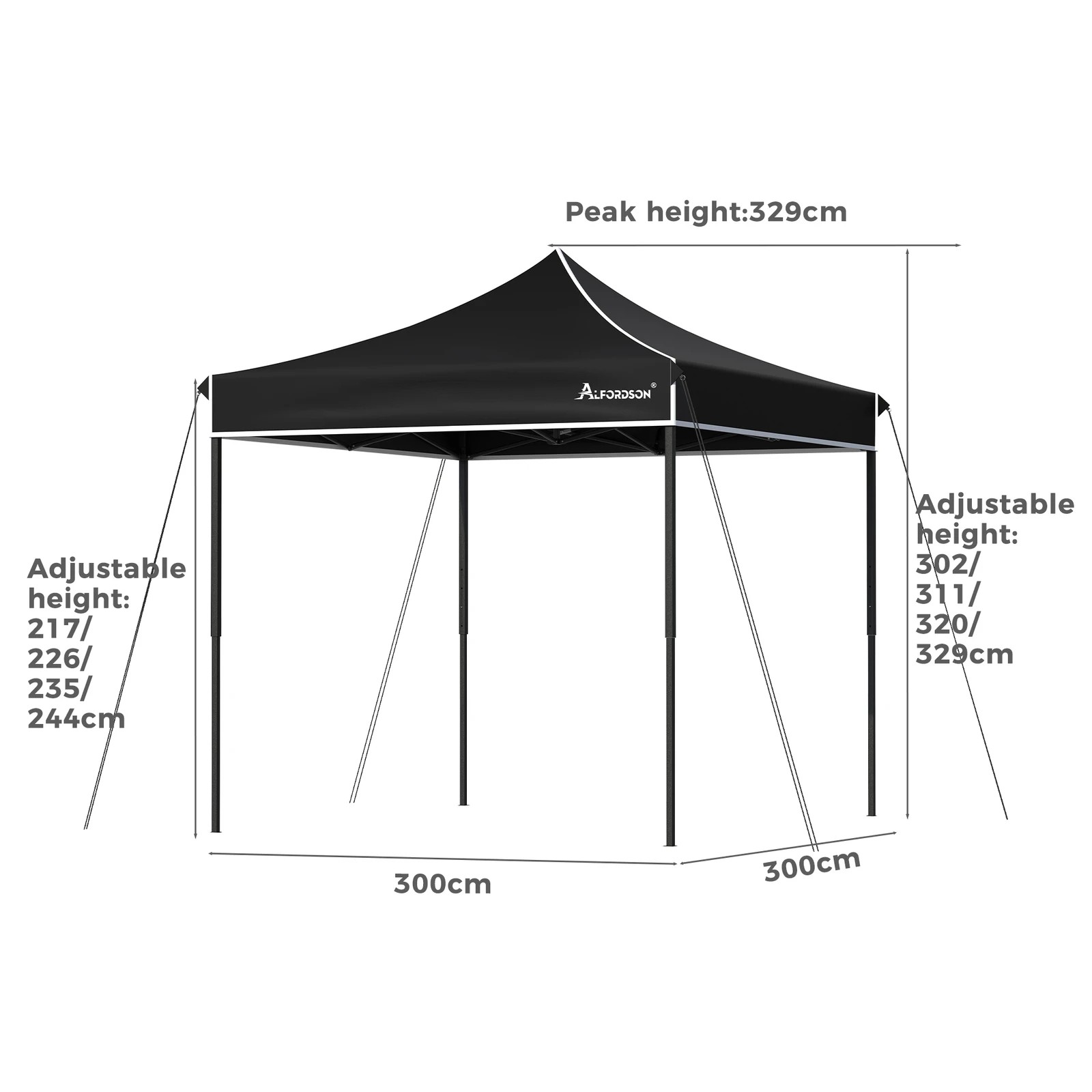 10 Alfordson Gazebo 3x3m Pop Up Marquee 600D Oxford Folding Outdoor Tent - Black, 10 of 10