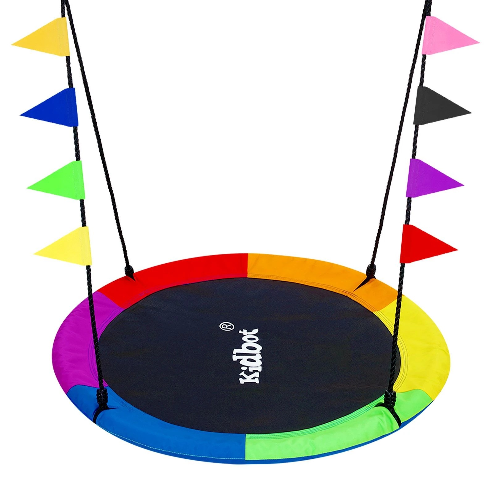 2 Kidbot 100cm Flying Saucer Tree Swing Seat Outdoor Round Hanging Play Set, 2 of 7