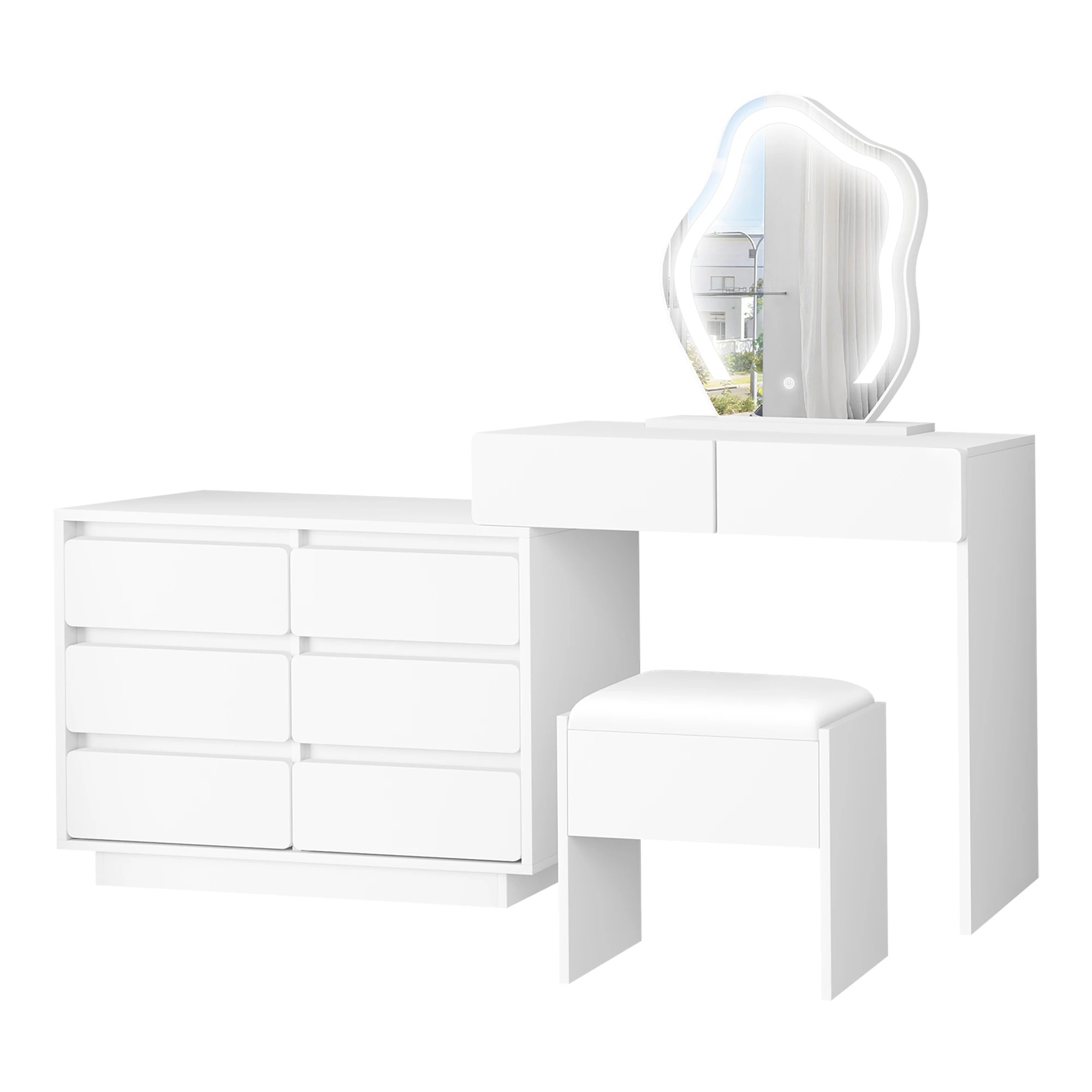 1 Alfordson Dressing Table Stool Set LED Drawers - White, 1 of 9