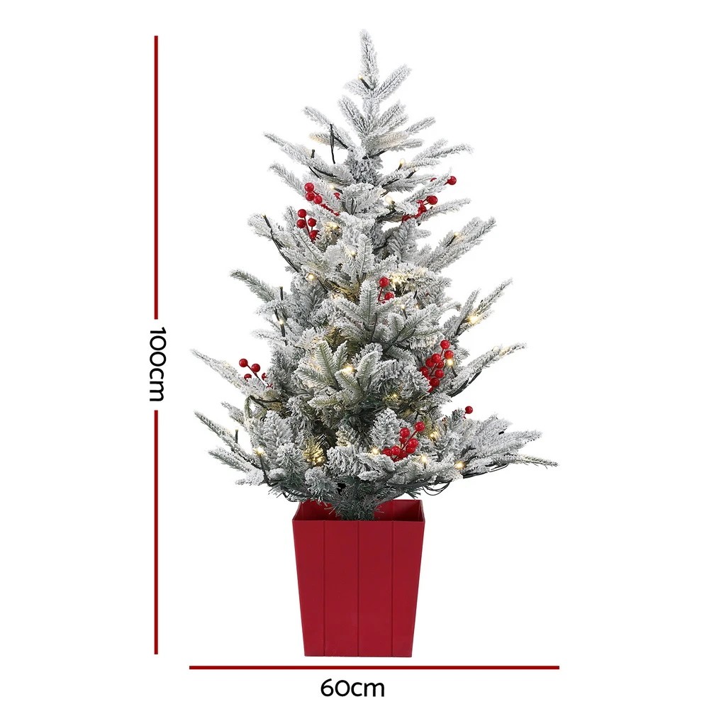 2 Jingle Jollys Christmas Tree 1M LED Potted Xmas Party Decor  Barries Flocked - White, 2 of 7