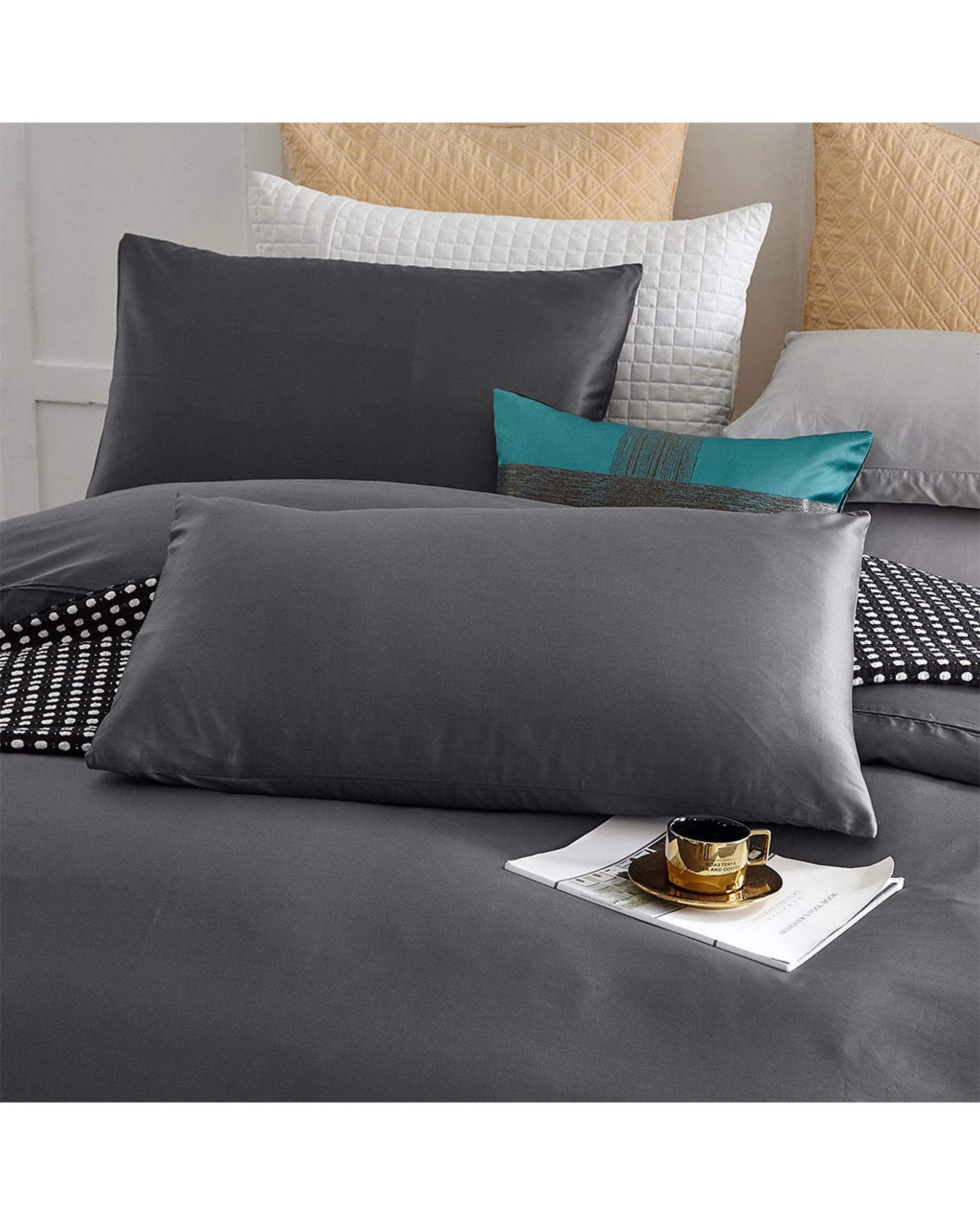 3 Cotton More 100% Cotton 650TC Quilt Cover Set Queen Steel - Grey, 3 of 7