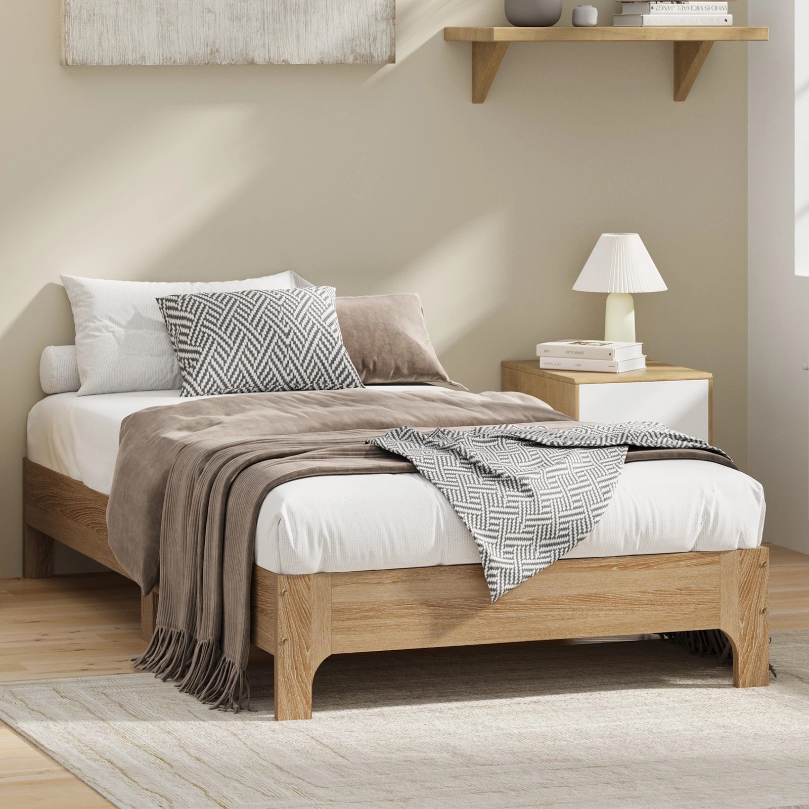 3 Oikiture Bed Frame Wooden Mattress Base Platform Beds - Single Bed - Natural, 3 of 9