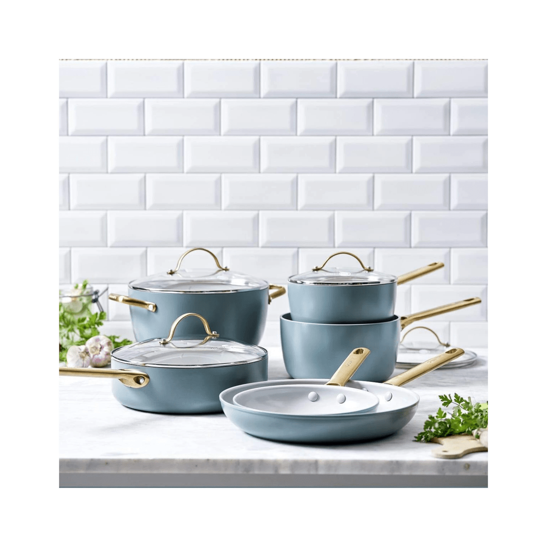1 6pc Greenpan Padova Smokey Sky Kitchen Frypan Cookware Set Blue Home Cooking
 - Blue, 1 of 2