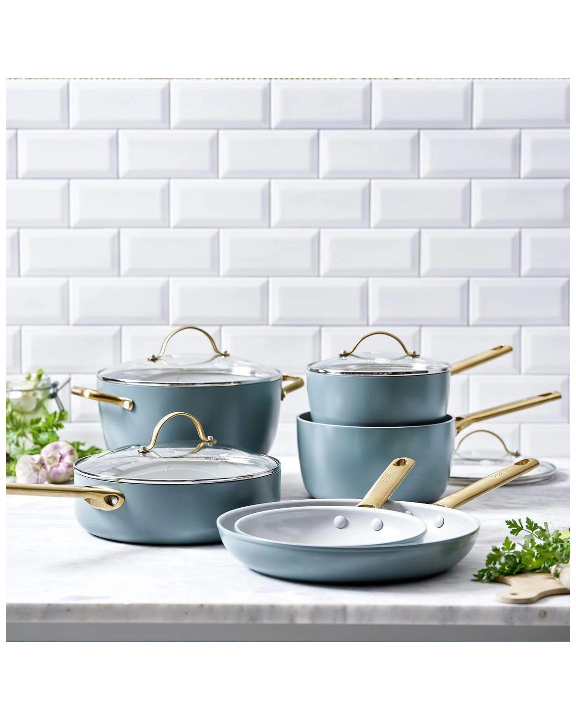 1 6pc Greenpan Padova Smokey Sky Kitchen Frypan Cookware Set Blue Home Cooking
 - Blue, 1 of 2