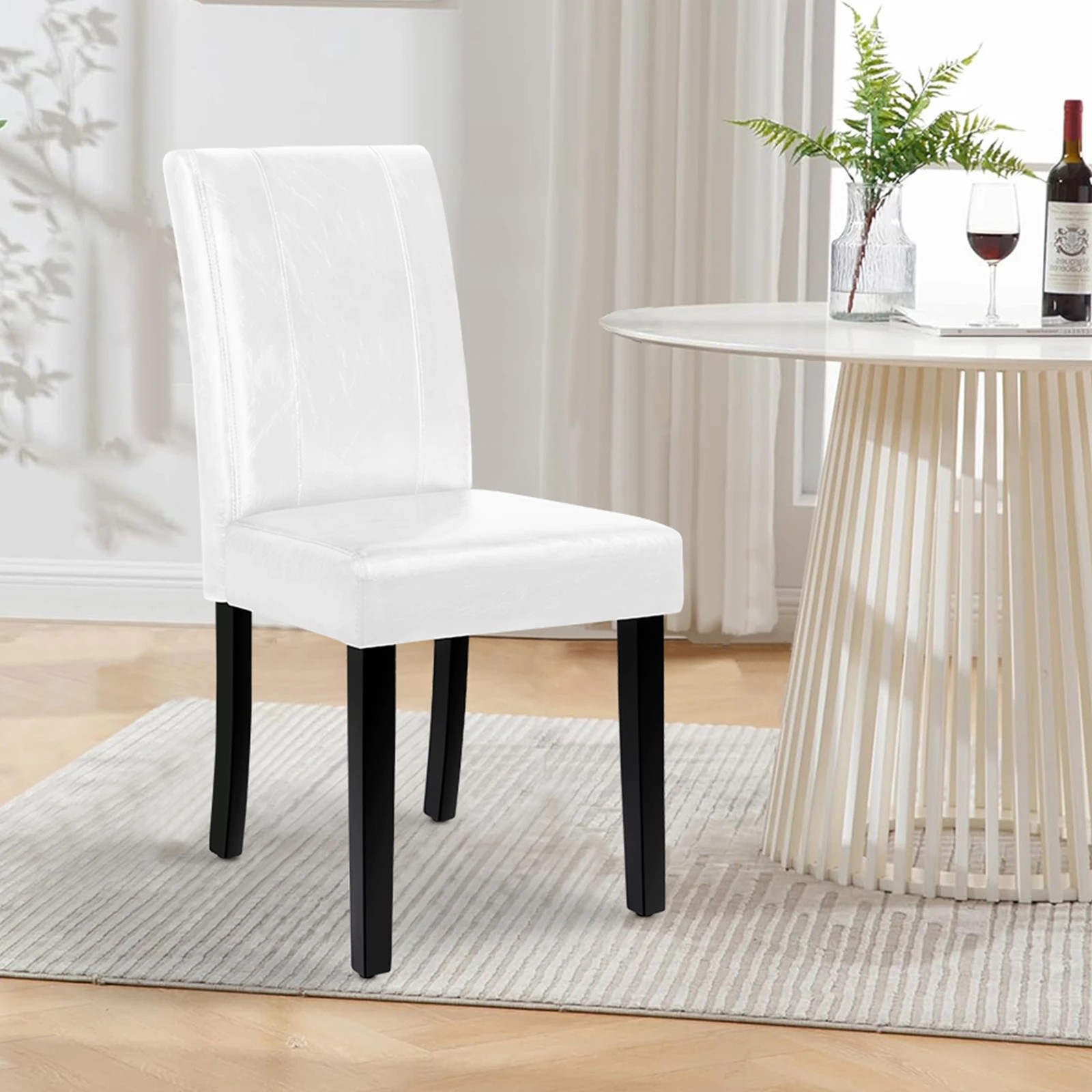 3 Alfordson 2x Dining Chairs Cafe Kitchen High-Back Chair Glossy PU Leather - White, 3 of 10