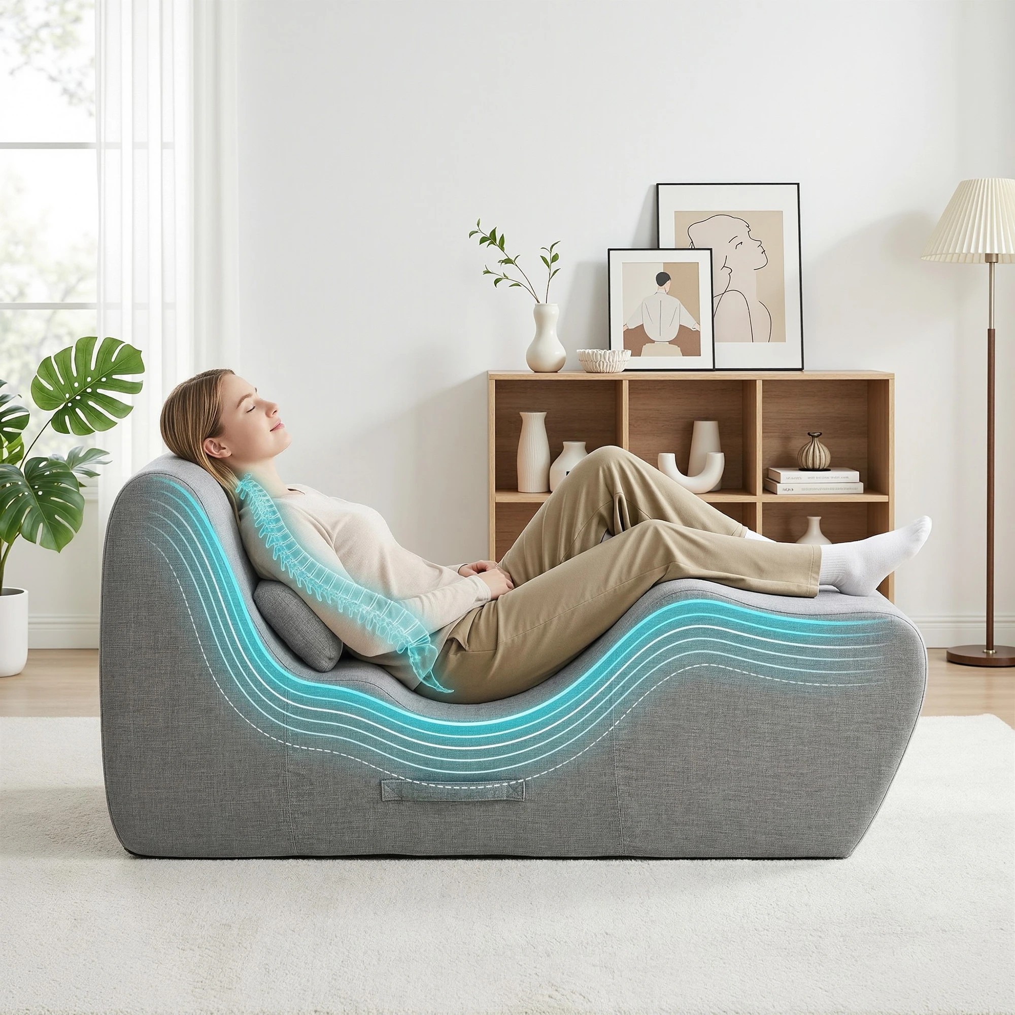 3 Artiss Chaise Lounge Chair Ergonomic S-Curve Floor Lounger Boneless Lounge Chairs - Grey, 3 of 8