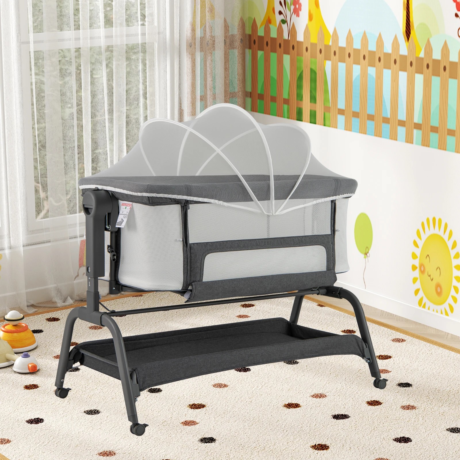 6 Costway 4-in-1 Baby Cot Bed Mobile Bedside Sleeper - Black, 6 of 6