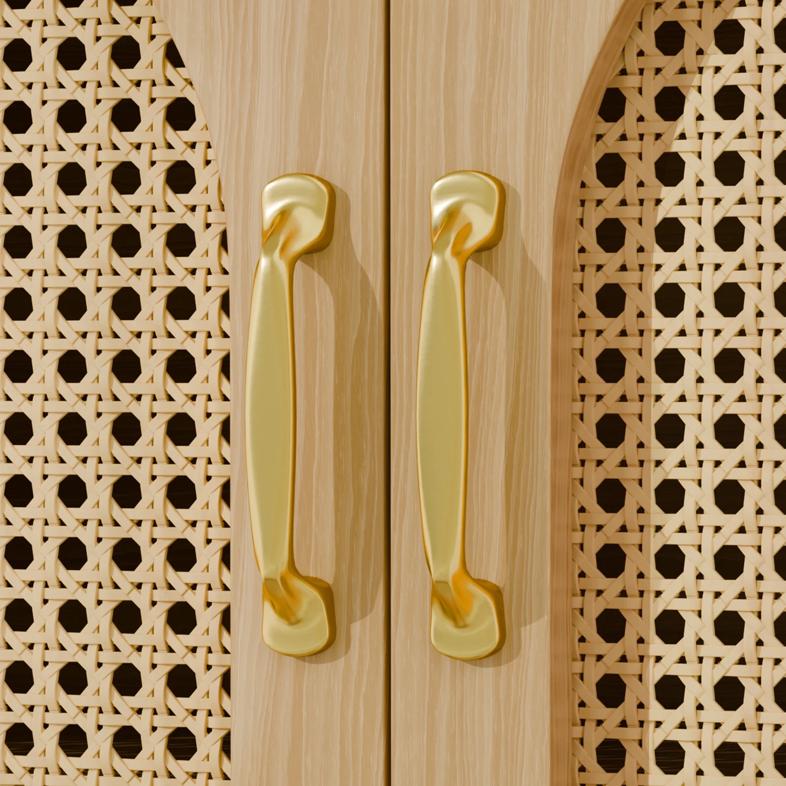 5 Alfordson Buffet Sideboard Rattan Storage Cabinet - Oak, 5 of 9