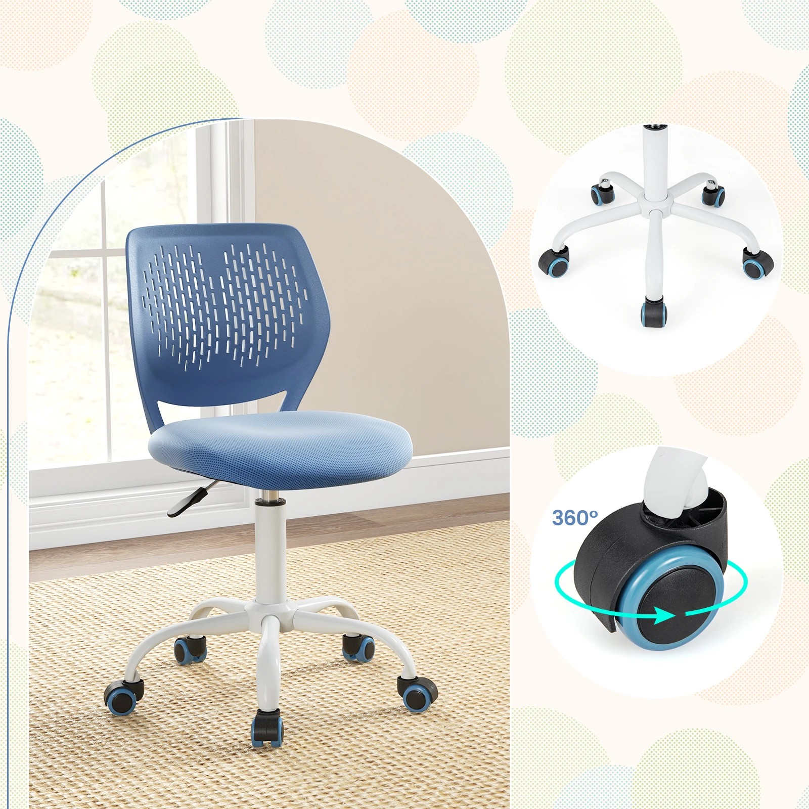 5 Costway Swivel Chair Teens Desk Chair w/Adjustable Height - Blue, 5 of 6