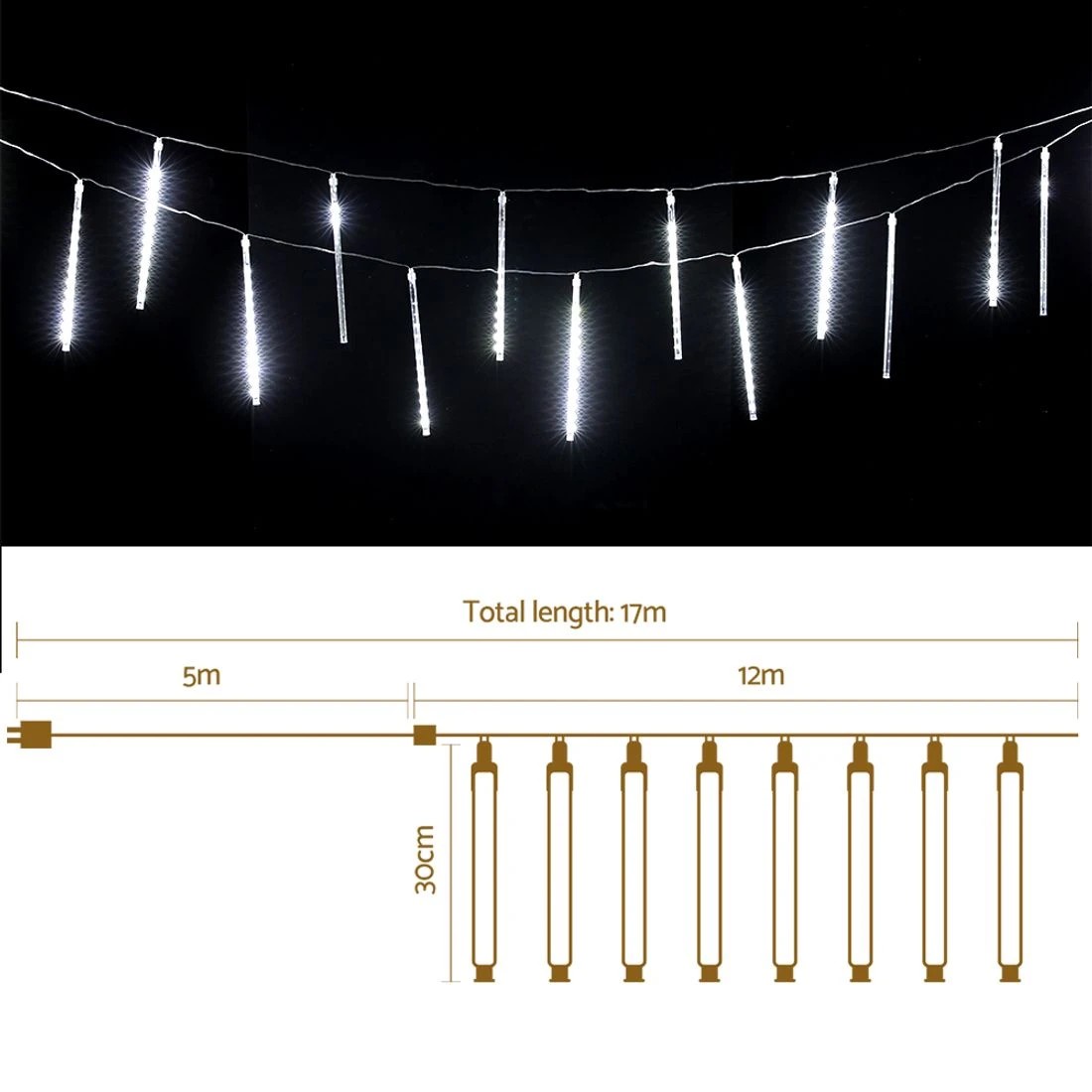 2 Jingle Jollys 12M Christmas Lights Shower Light 960 LED Falling Meteor - Multi, 2 of 7