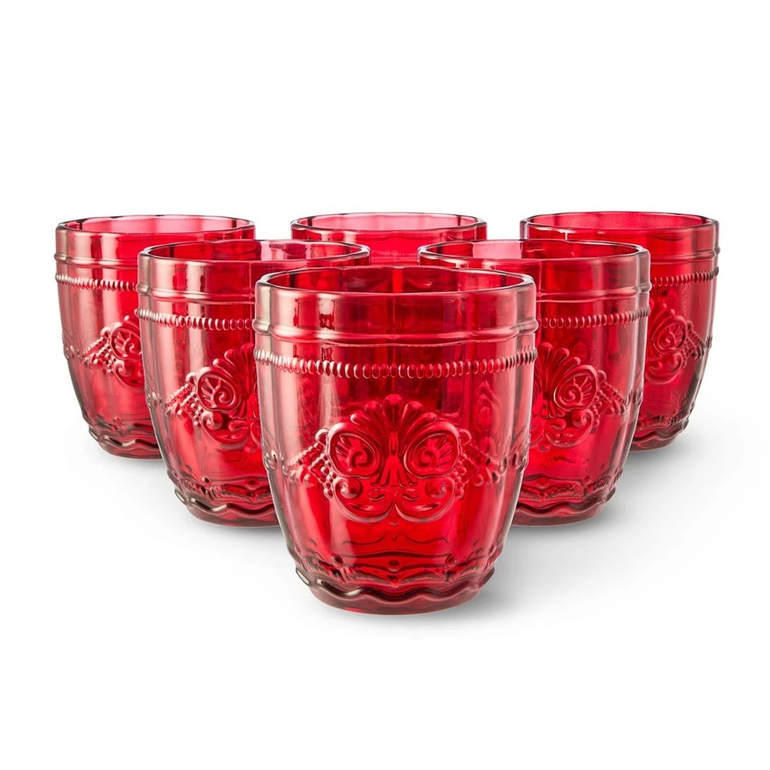 1 6 Red Ornate Tumbler Glasses, 1 of 6