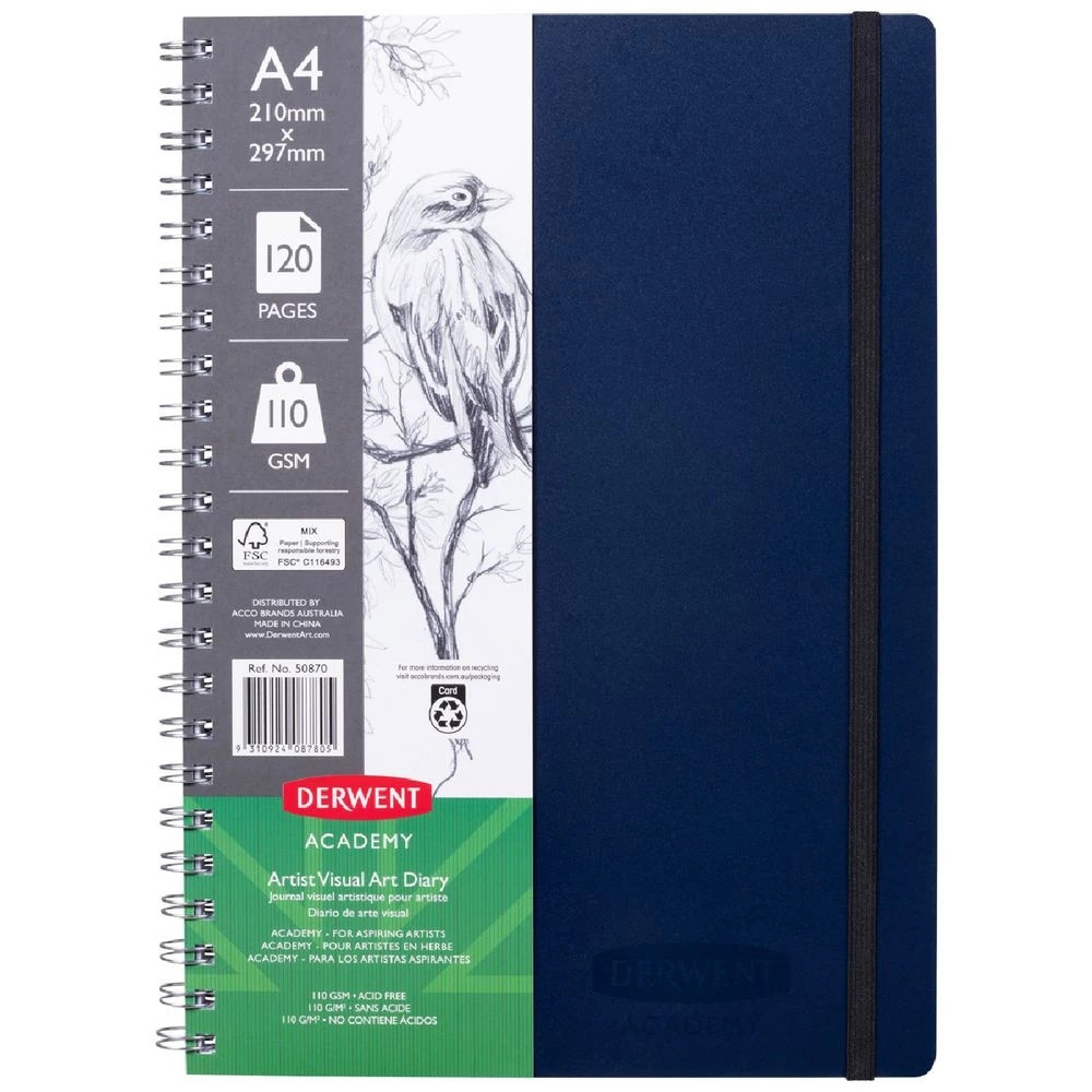 1 Derwent Academy A4 Visual Art Diary Portrait 120 Page Navy, 1 of 6