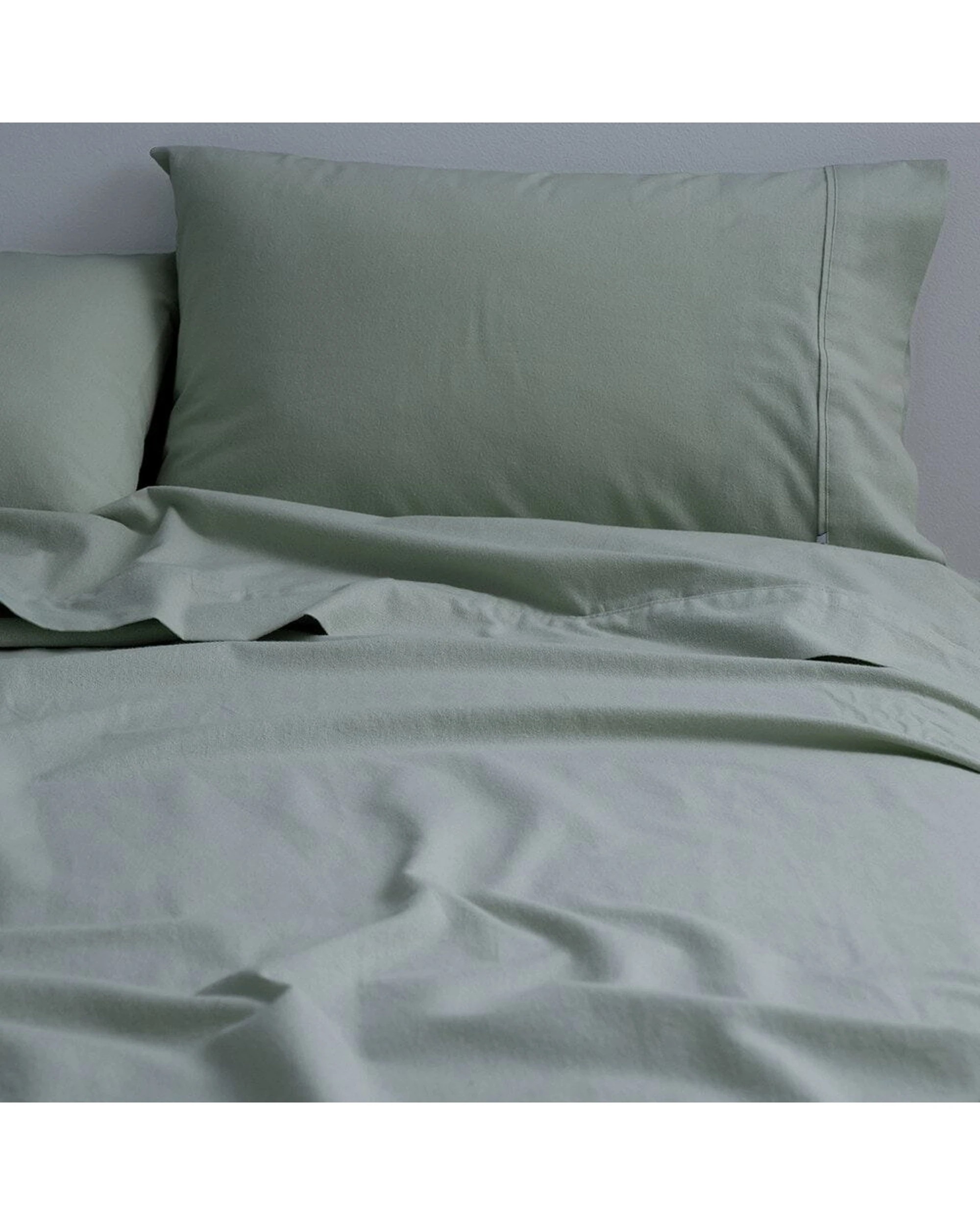 1 Canningvale Cozi Cotton Flannelette Fitted Sheet With Pillowcase Set Mineral - Queen Bed - Green, 1 of 5