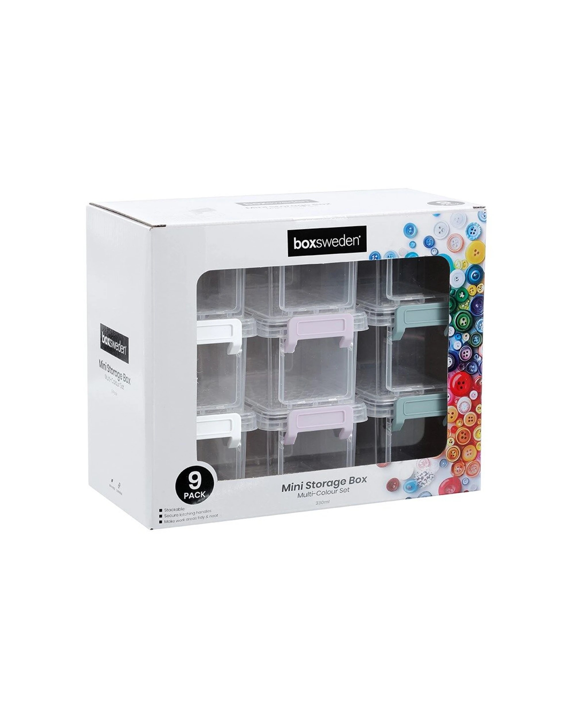 3 Boxsweden Mini Storage Box 3x 9pc Stackable Storage Latching Storage Box 330ml - Multi, 3 of 9