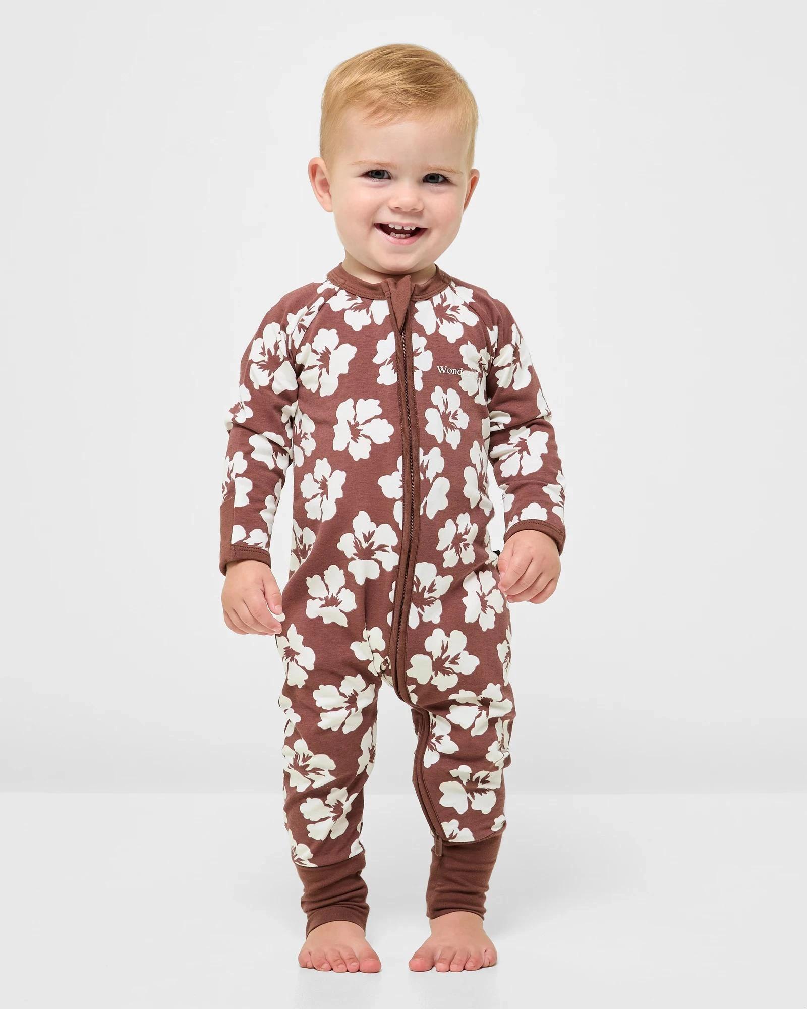 1 Bonds Baby Print Zip Wondersuit Coverall BROWN MINI HIBISCUS BREEZE, 1 of 5