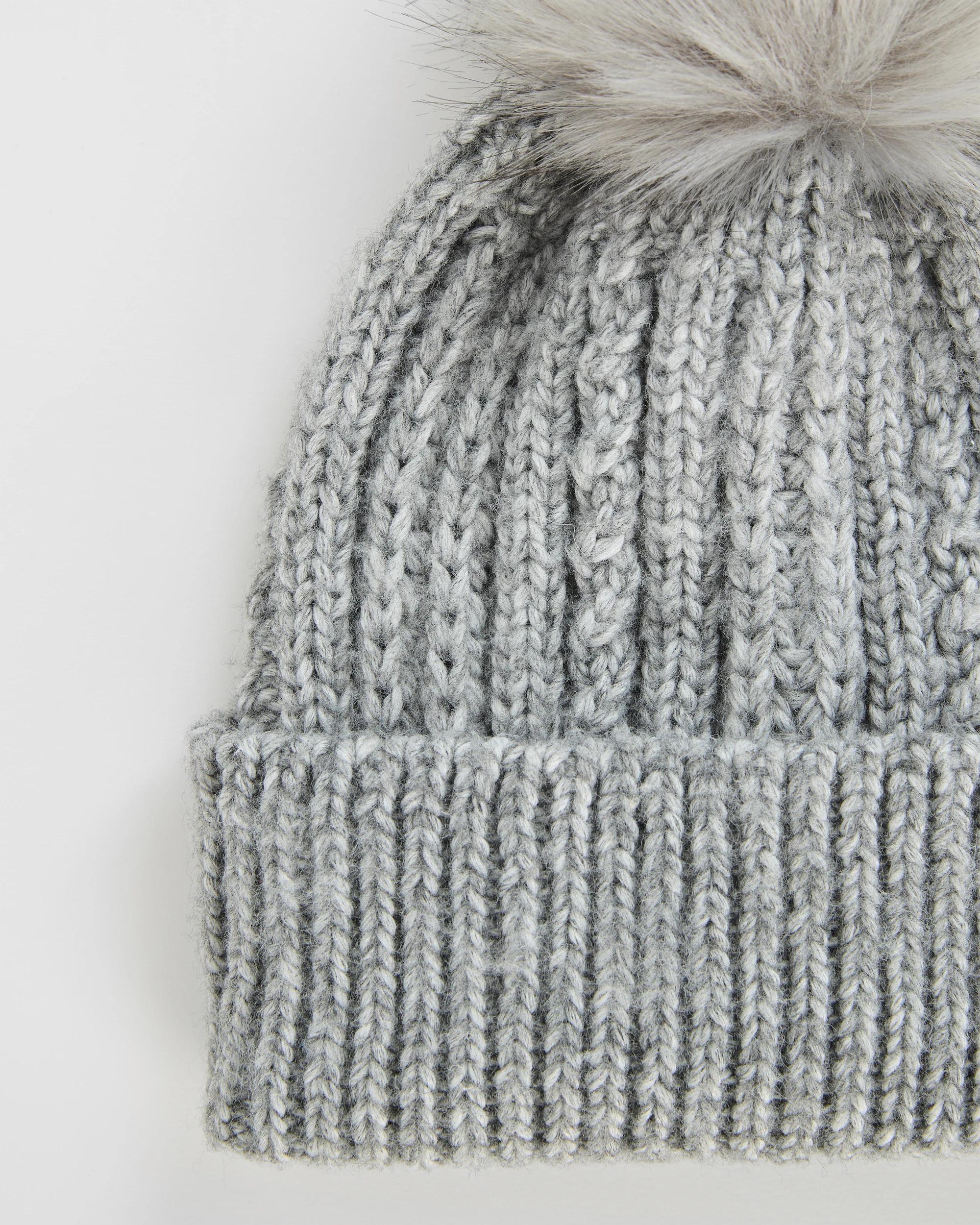 2 Target Woman Chunky Cable Knit Pom Pom Beanie GREY MARLE, 2 of 2