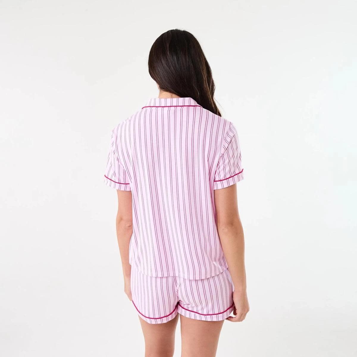 3 Short Sleeve Top and Shorts Comfort Pyjama Set TONAL STRIPE PINK LADY, 3 of 8