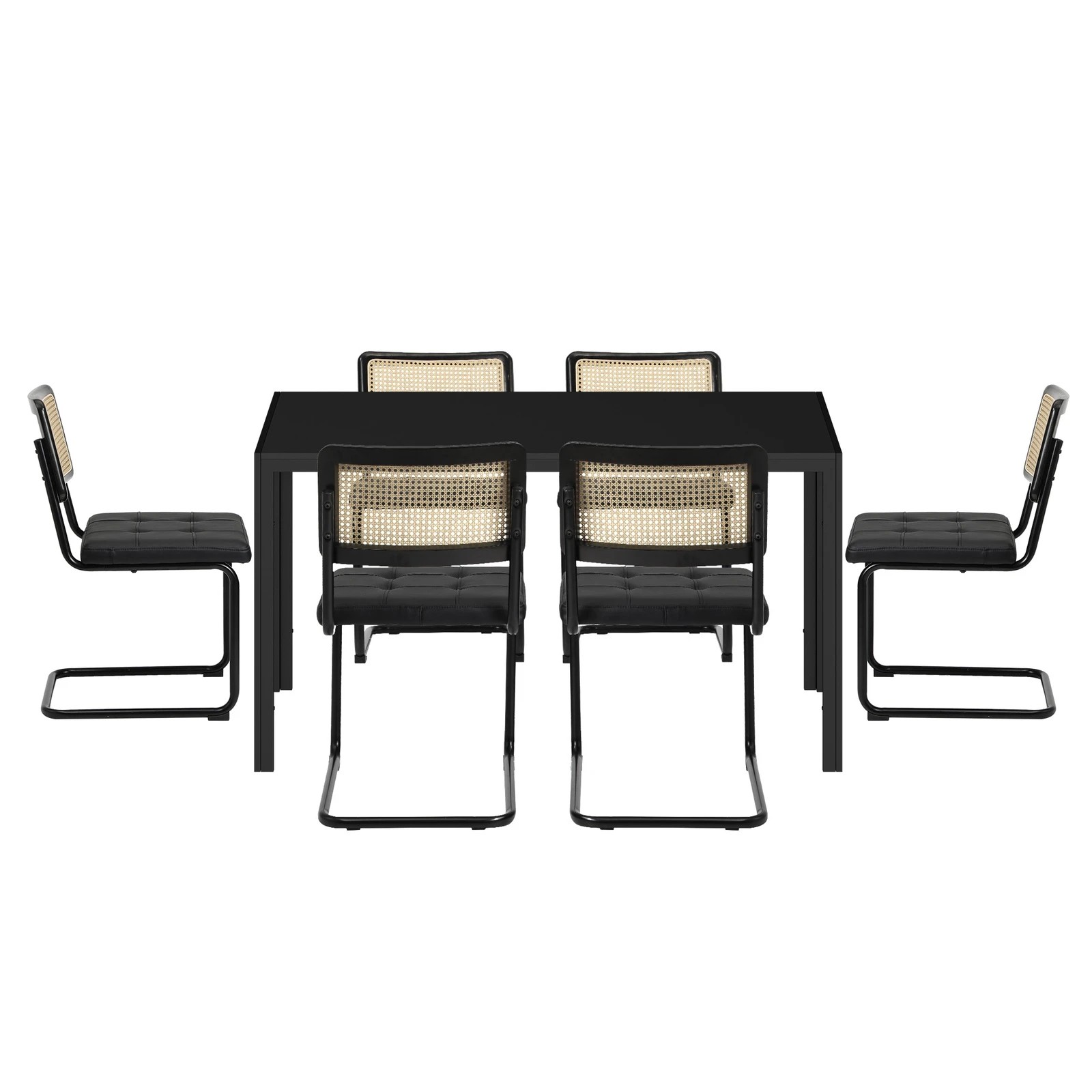 7 Oikiture 140cm Rectangle Dining Table with 6PCS Dining Chairs Leather - Black, 7 of 9