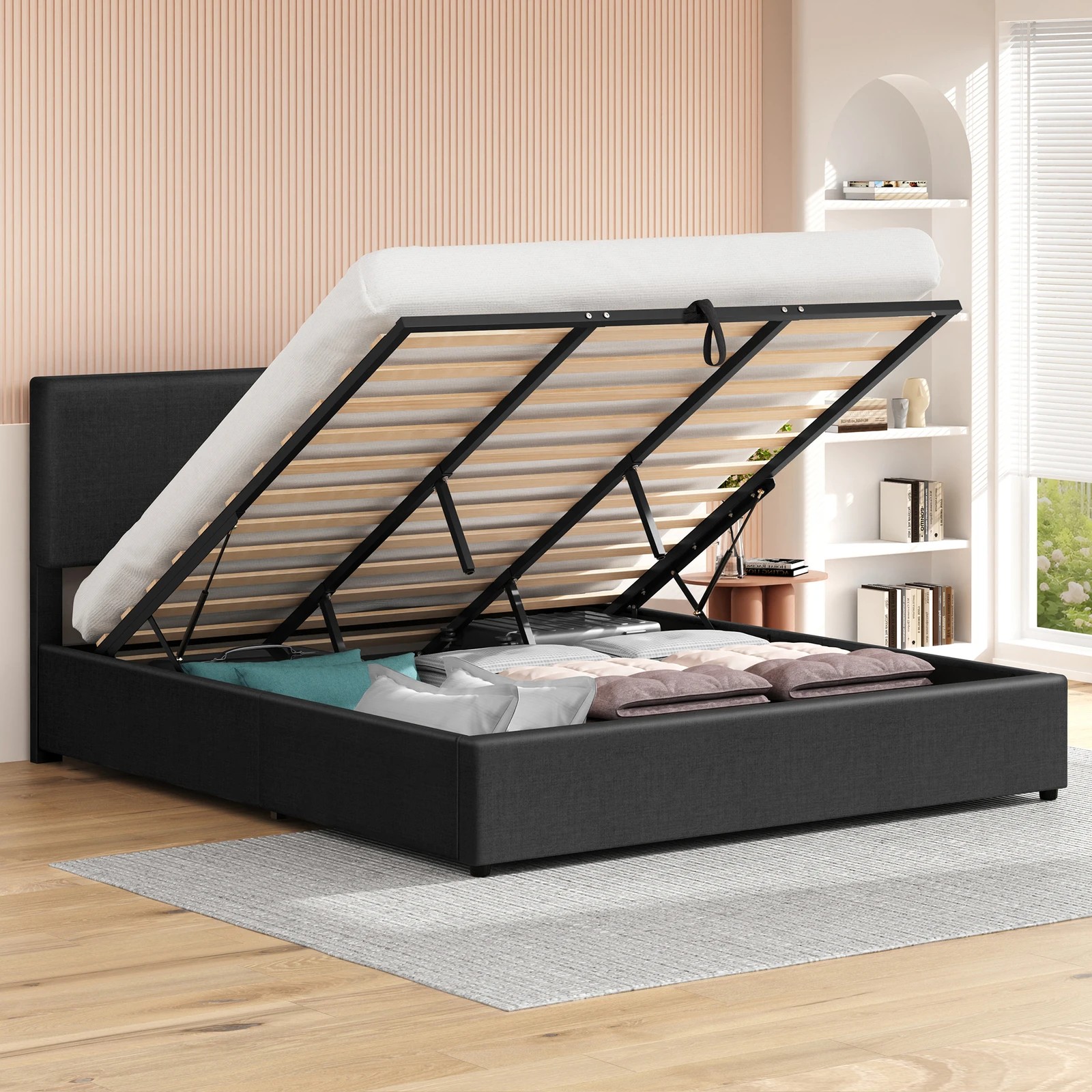 4 Alfordson Bed Frame King Gas Lift Storage Adjustable Headboard Luria - Charcoal, 4 of 10