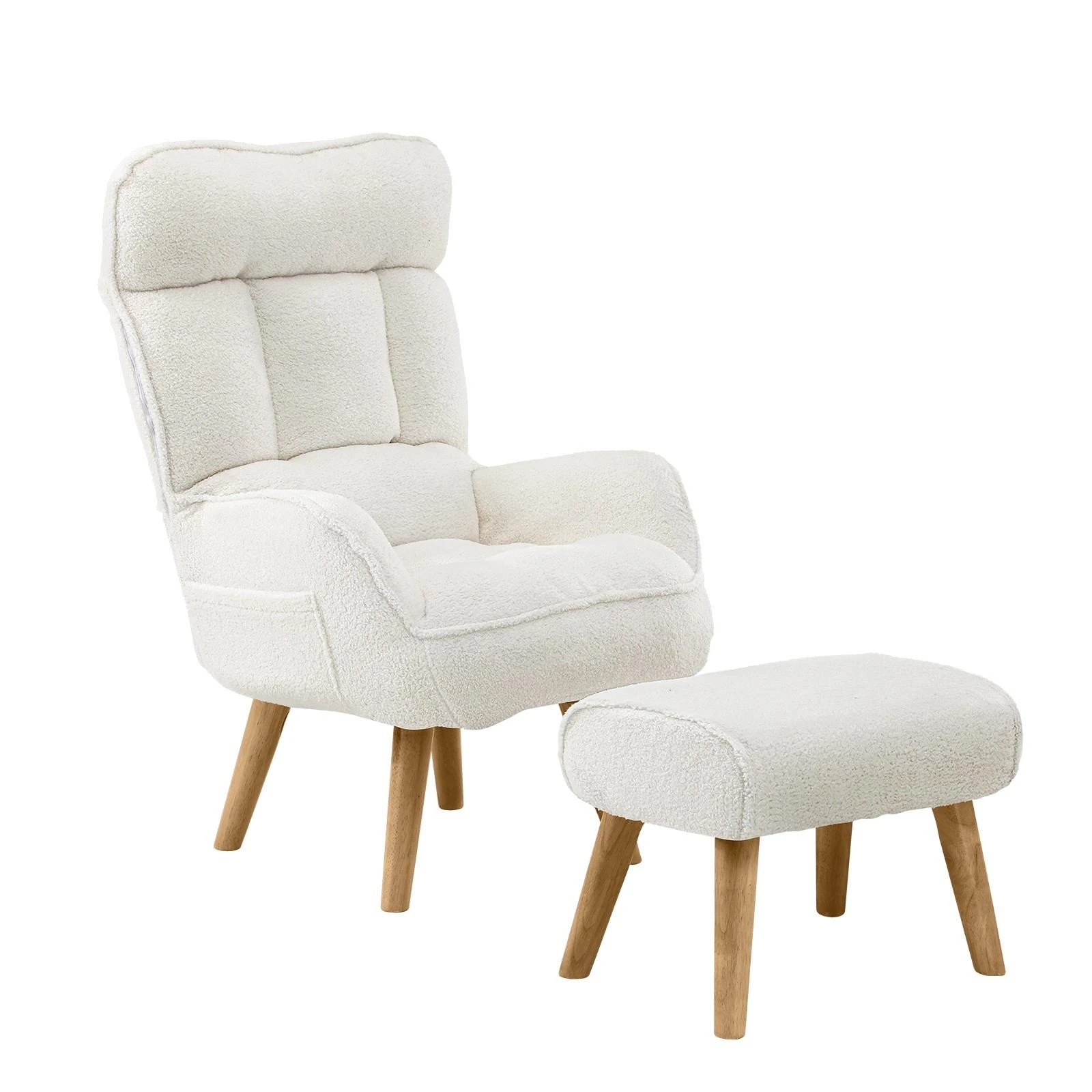 1 Oikiture Swivel Recliner Armchair Lounge Ottoman Accent Chair With Stool Sherpa
 - White, 1 of 10