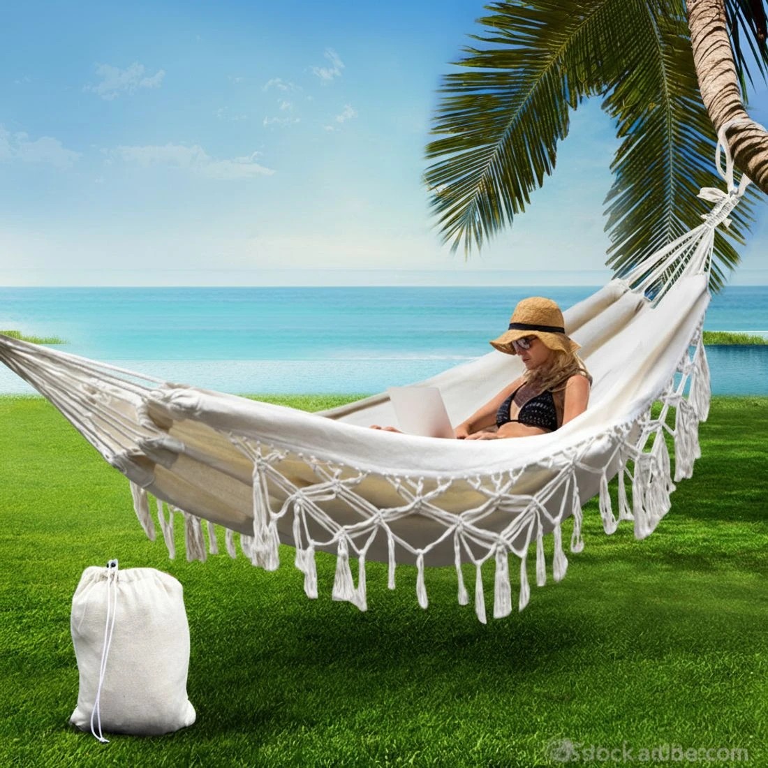 6 Gardeon Hammock Bed Rope Tassel Outdoor Hammocks Chair Camping - Beige, 6 of 7