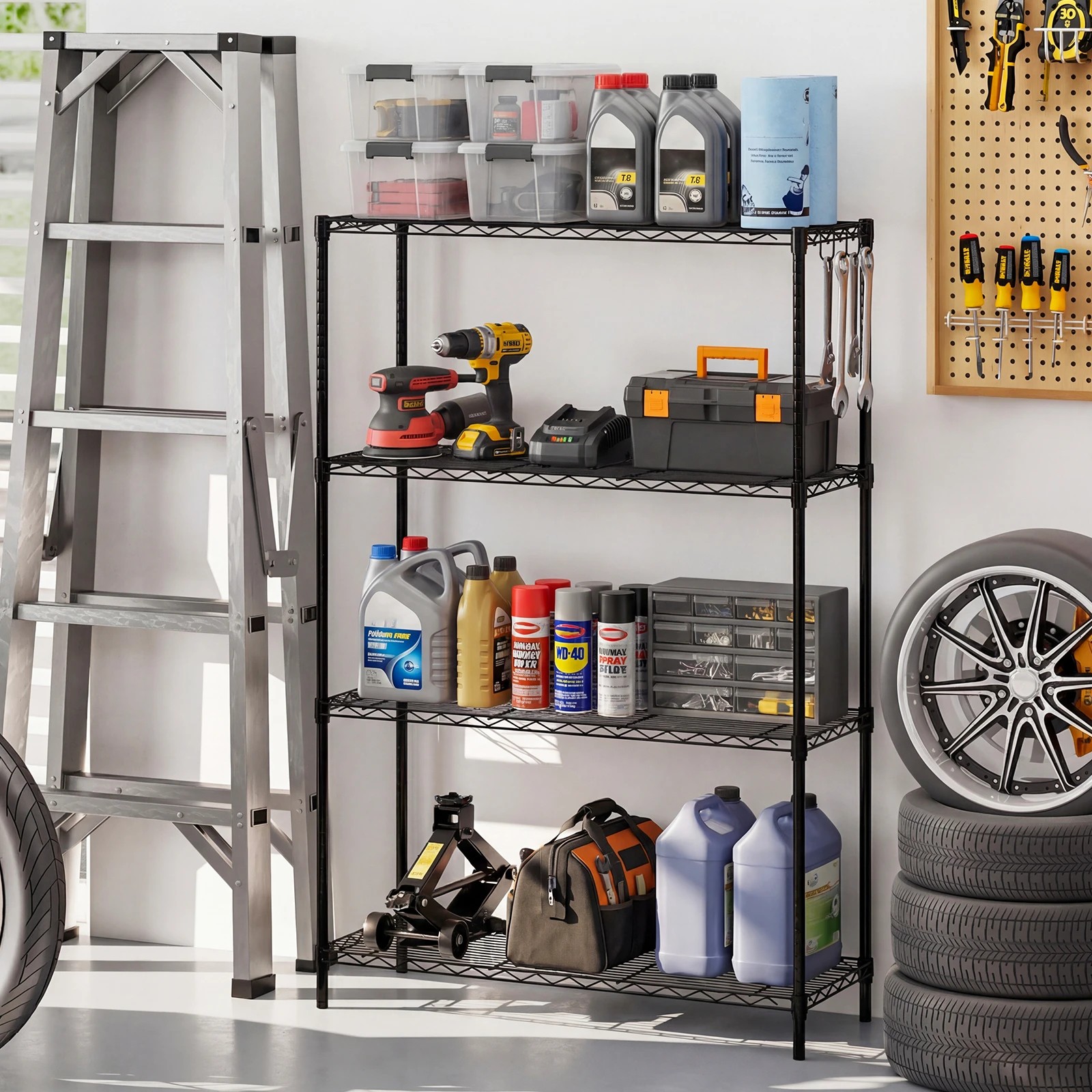 3 Costway 4-Tier Wire Shelving Unit Adjustable Heavy-Duty Metal Storage Shelves w/4 Hooks, 3 of 5