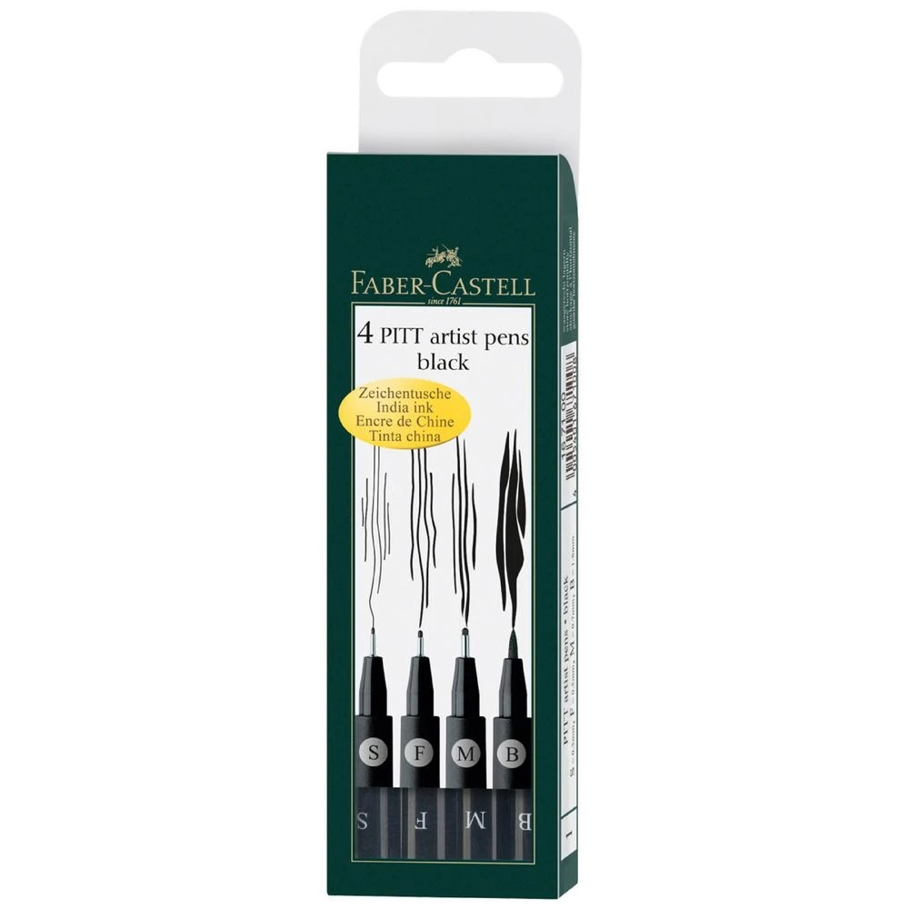 1 Faber-Castell Pitt Artist Pen Black 4 Pack, 1 of 1