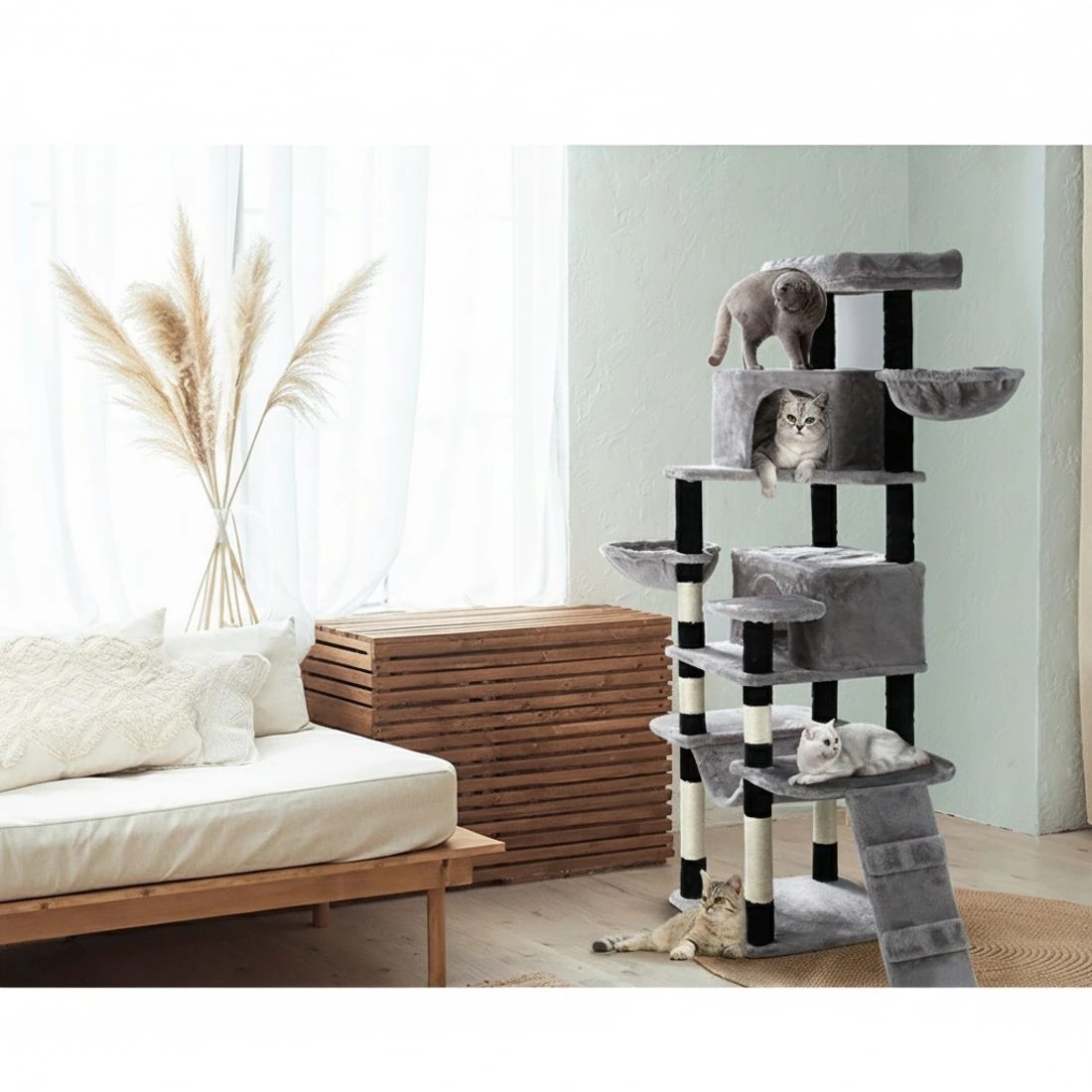 3 i.Pet Cat Tree 161cm Tower Scratching Post Scratcher Wood Condo House Play Bed - Grey, 3 of 5