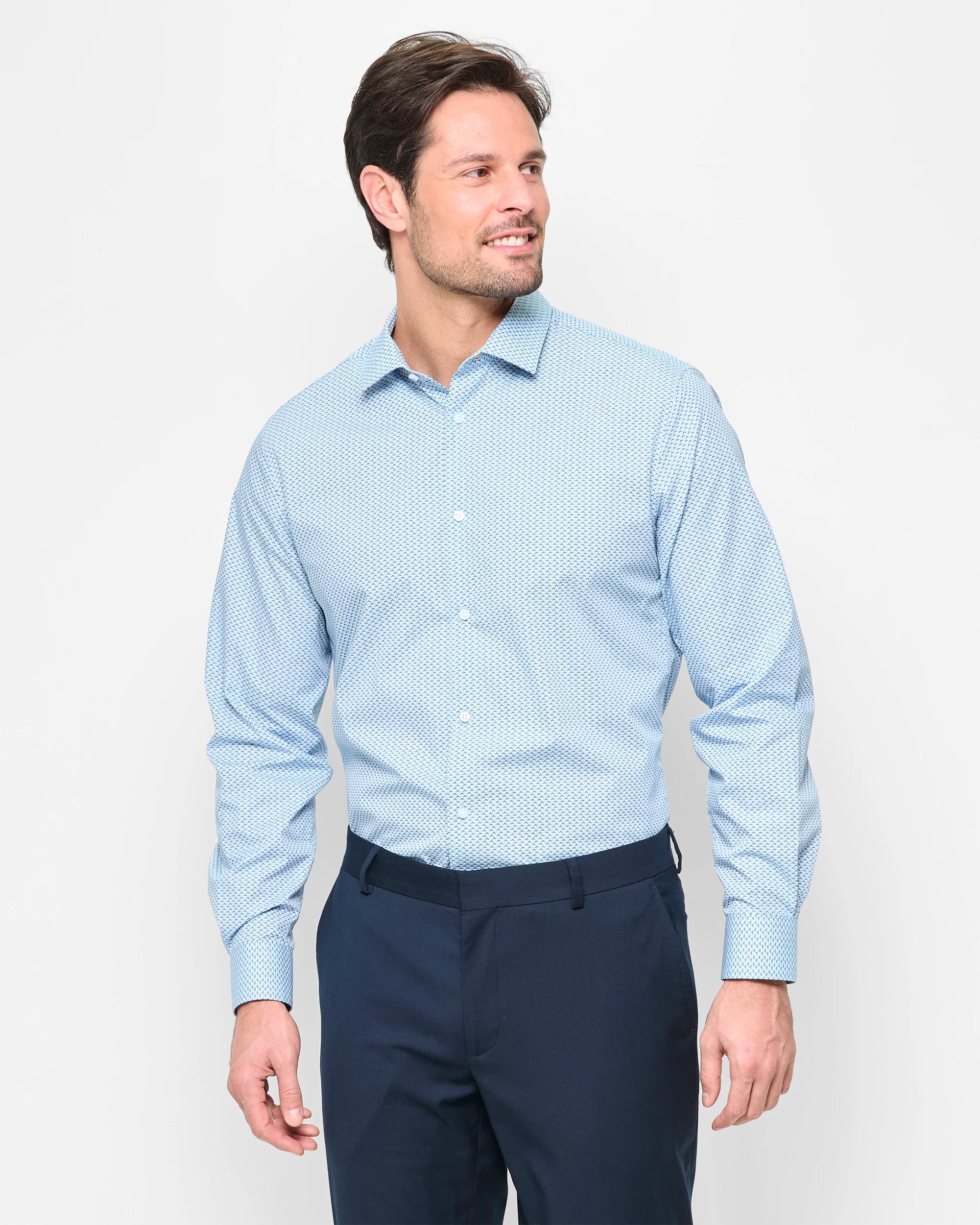 1 Australian Cotton Long Sleeve Print Shirt - Preview BLUE, 1 of 5