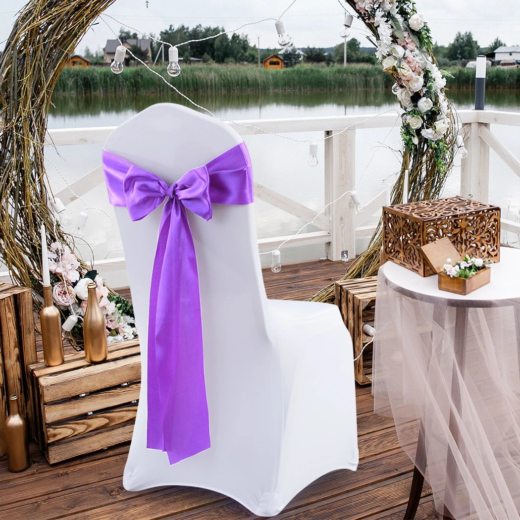 7 Traderight 50 Pcs Satin Chair Sashes - Purple, 7 of 7