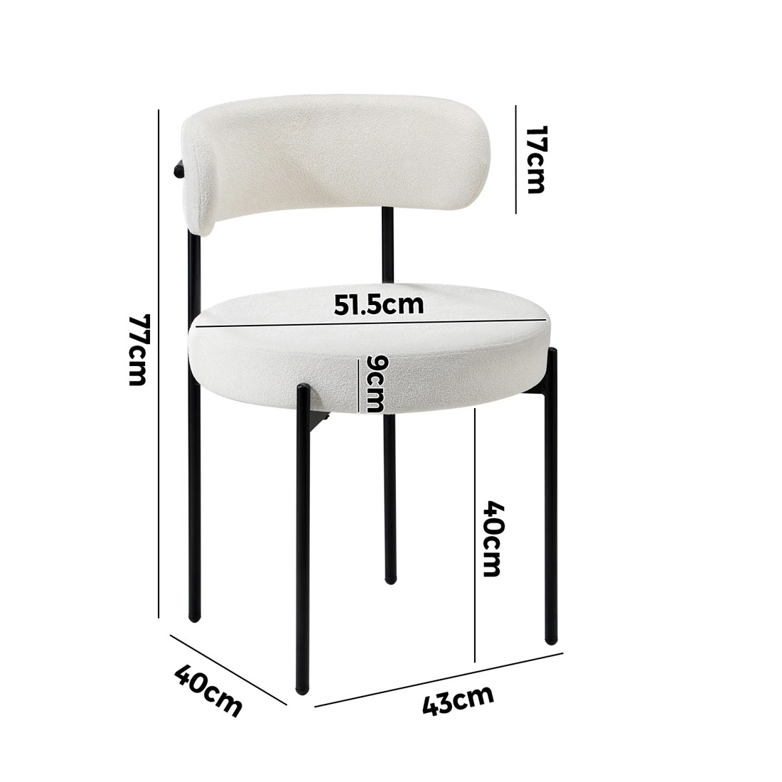 9 Oikiture 2x Dining Chair Round Boucle Kitchen Lounge Seats Backrest
 - White, 9 of 10
