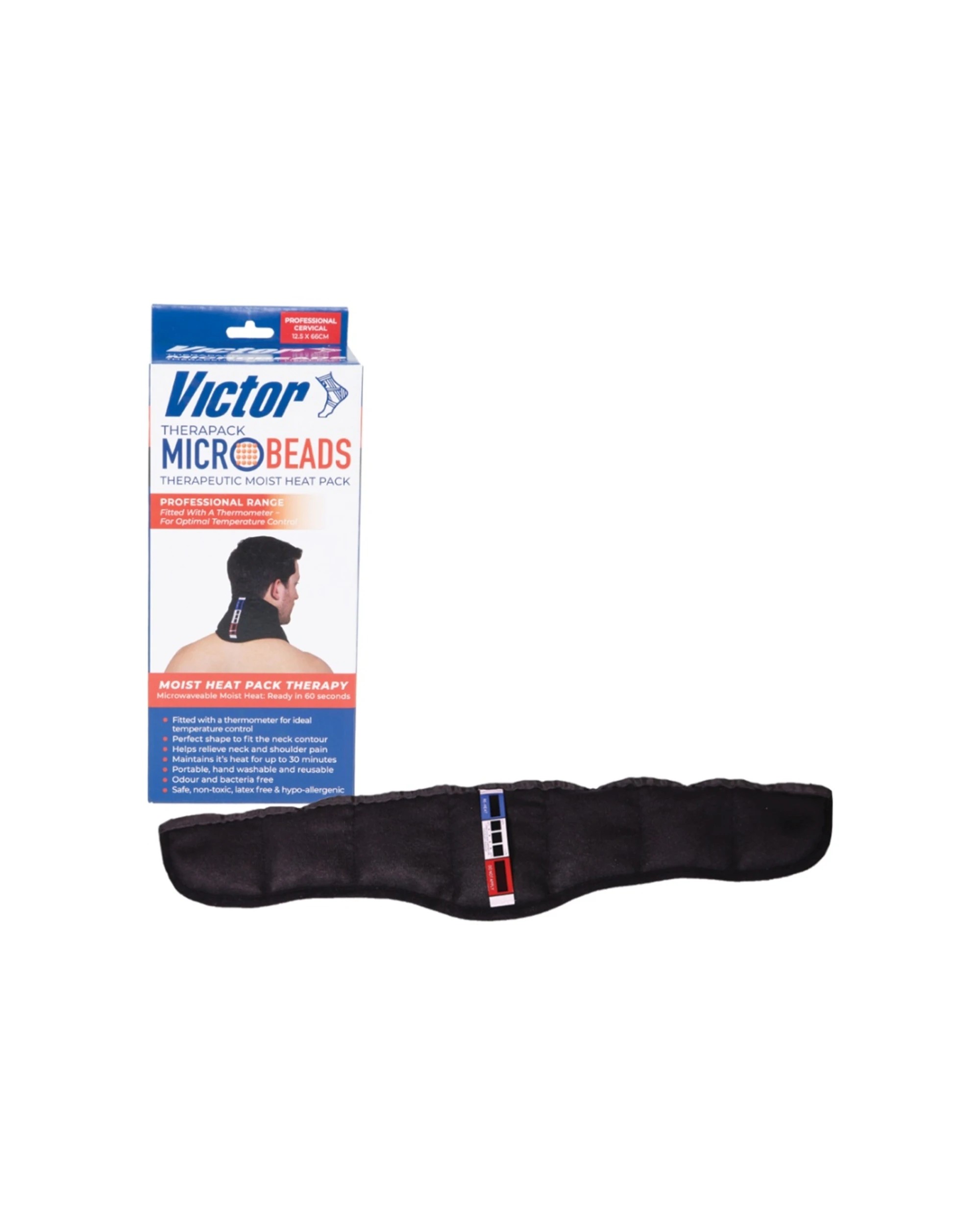 1 Victor Sports Microwaveable Microbead Personal Heat Pack Cervical 64x15cm - Black, 1 of 3