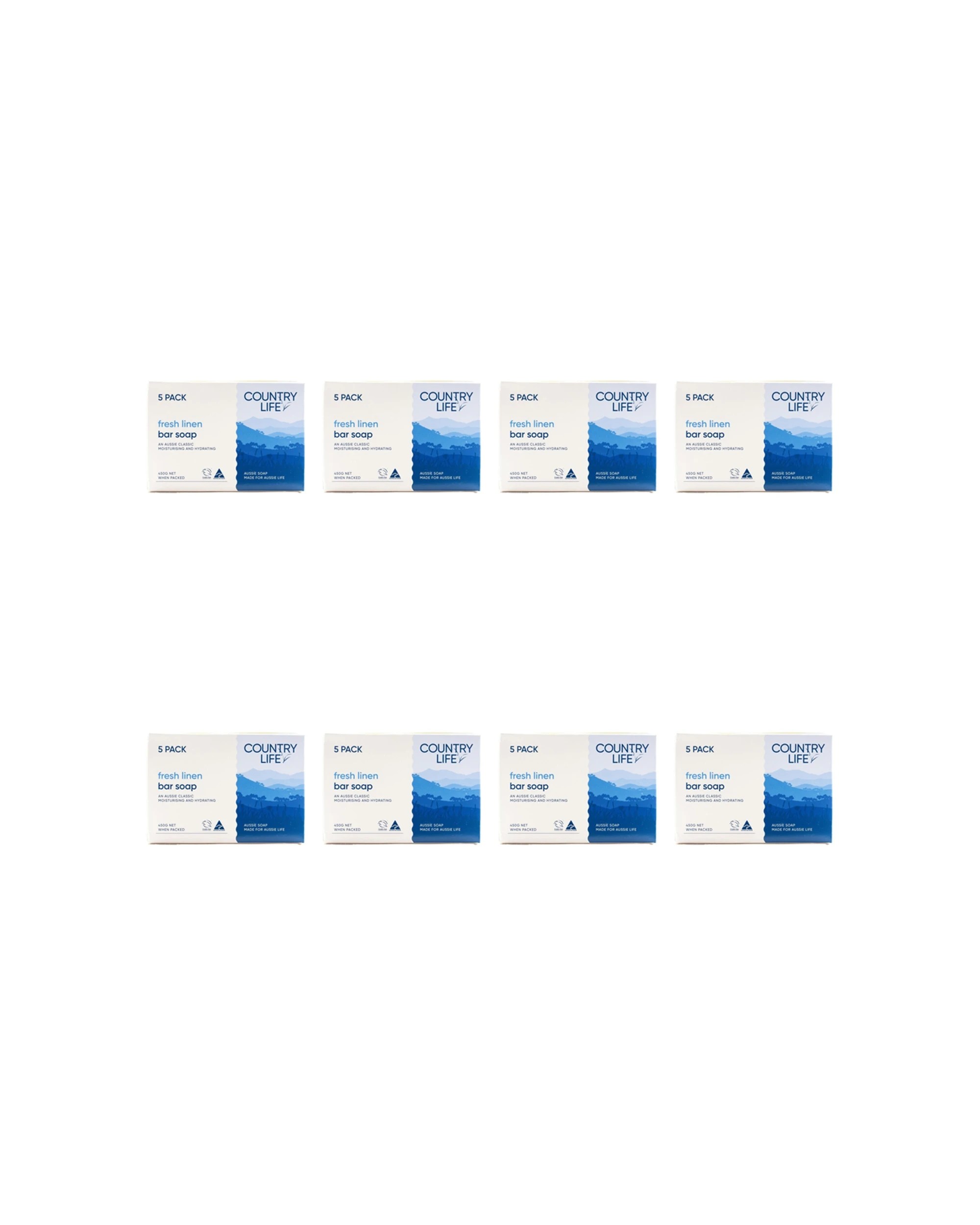 1 Country Life 8 x 5pc Soap Bars 450g Fresh Linen 3x More Moisturiser - White, 1 of 5