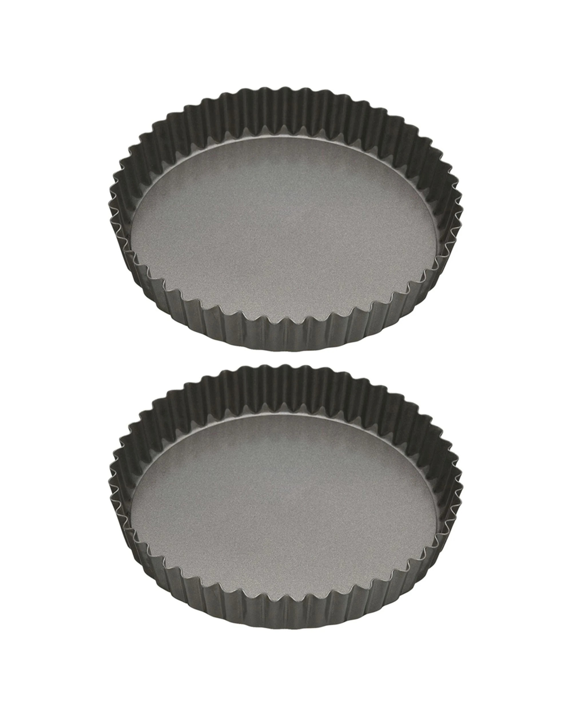1 Mastercraft 2x 25cm Heavy Loose Base Non-Stick Round Flan Quiche Pan Carbon - Black, 1 of 1