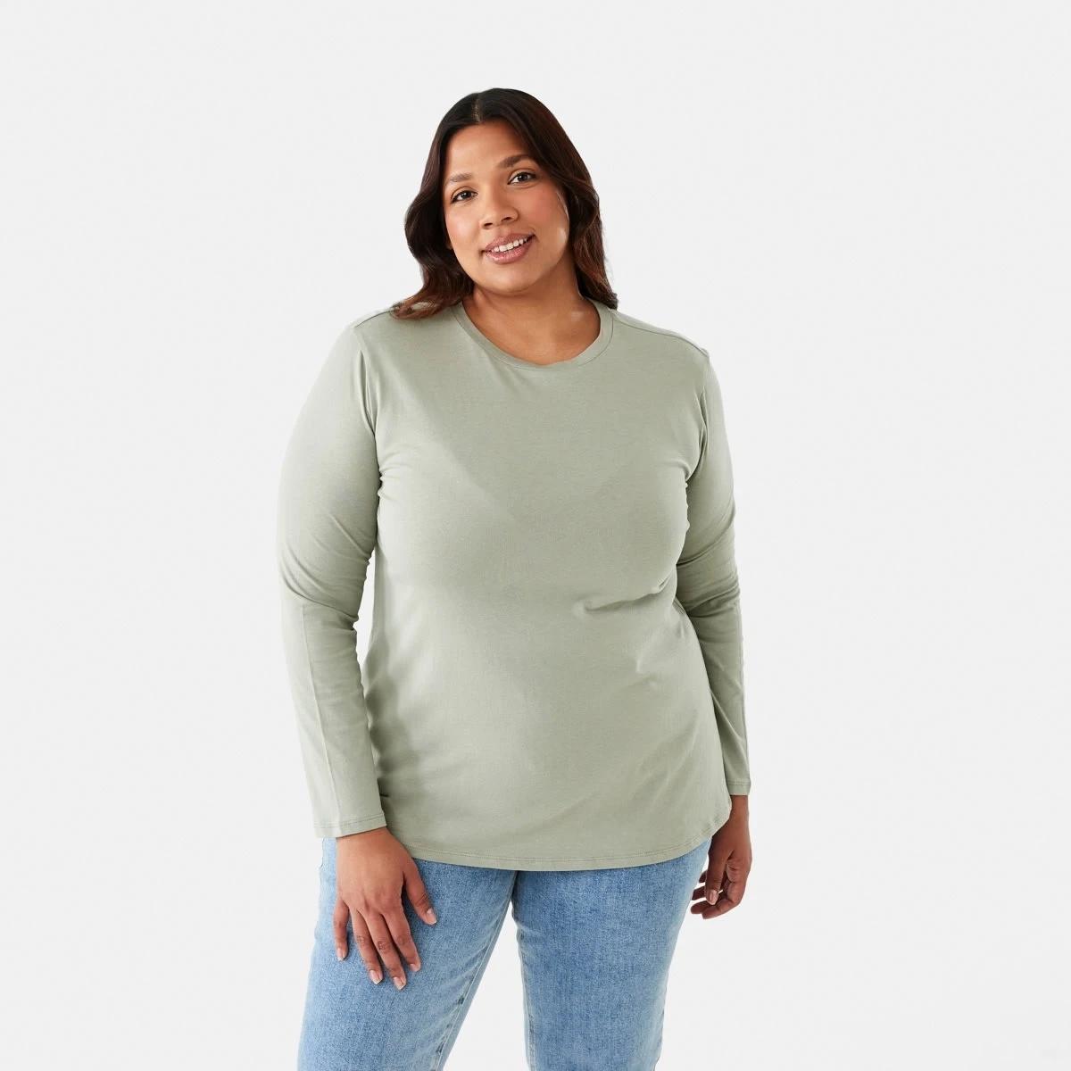 1 Curve Long Sleeve Cotton T-shirt Soft Khaki, 1 of 5