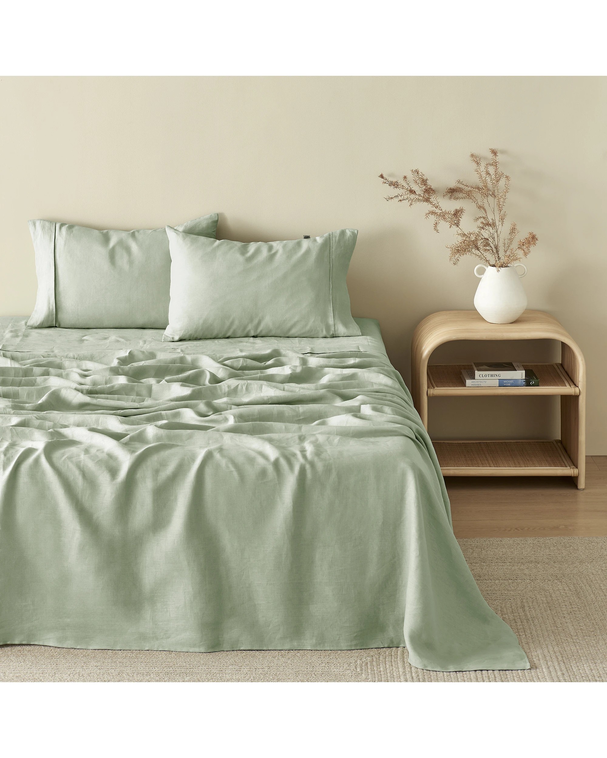 1 Natural Home 100% European Flax Linen Sheet Set - King Single Bed - Willow Green, 1 of 6