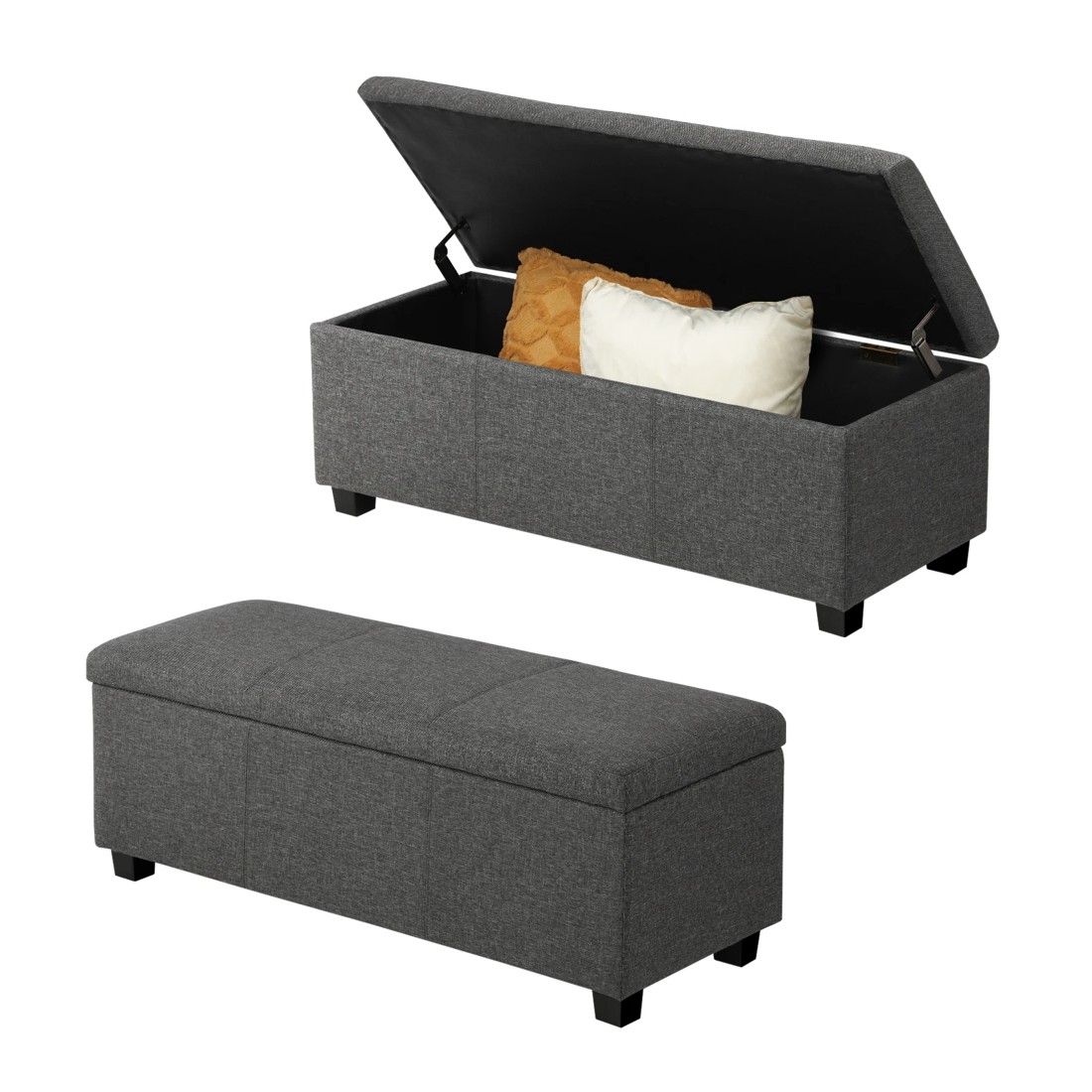 1 Oikiture Storage Ottoman Blanket Box Linen Fabric Arm Foot Stool Couch Large
 - Grey, 1 of 10