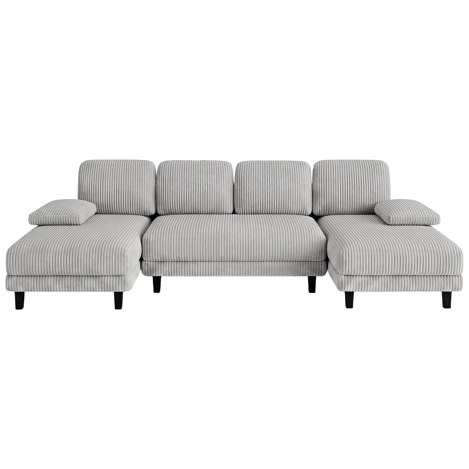 6 Advwin Sectiona Sofa 4-Seater Corduroy Fabric U Shape Couch 280cm - Light Grey, 6 of 6