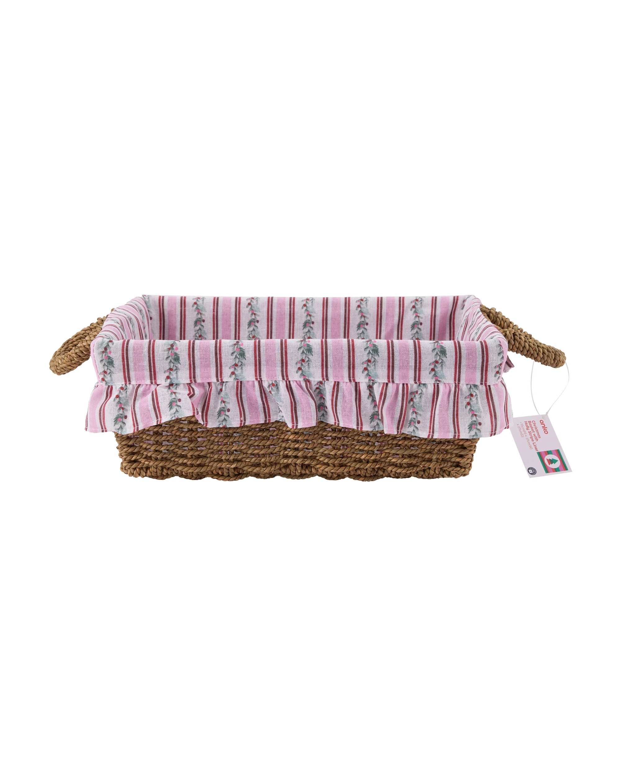 5 Christmas Basket with Holly Stripe Liner, 5 of 5