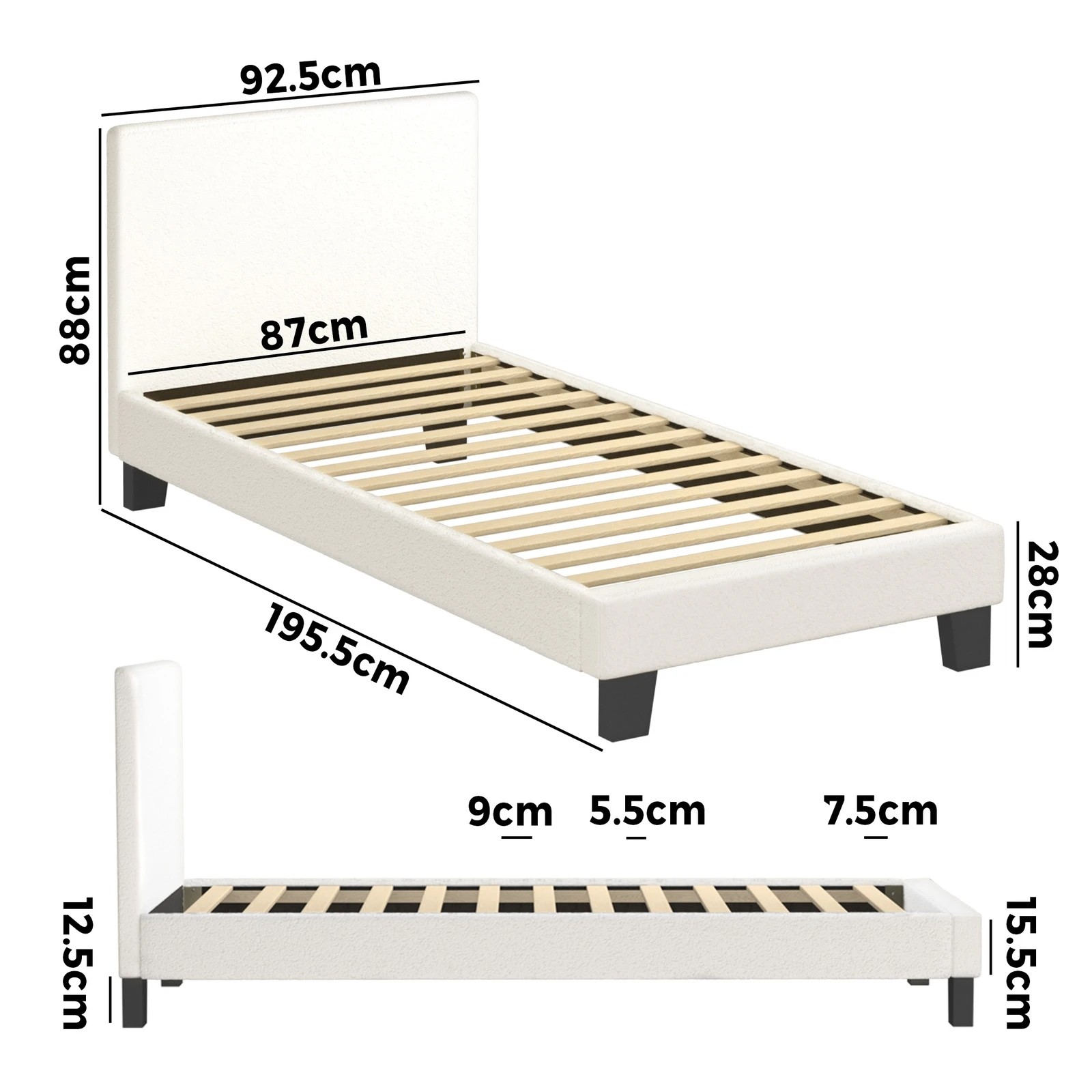 10 Oikiture Bed Frame Single Size Boucle - White, 10 of 10