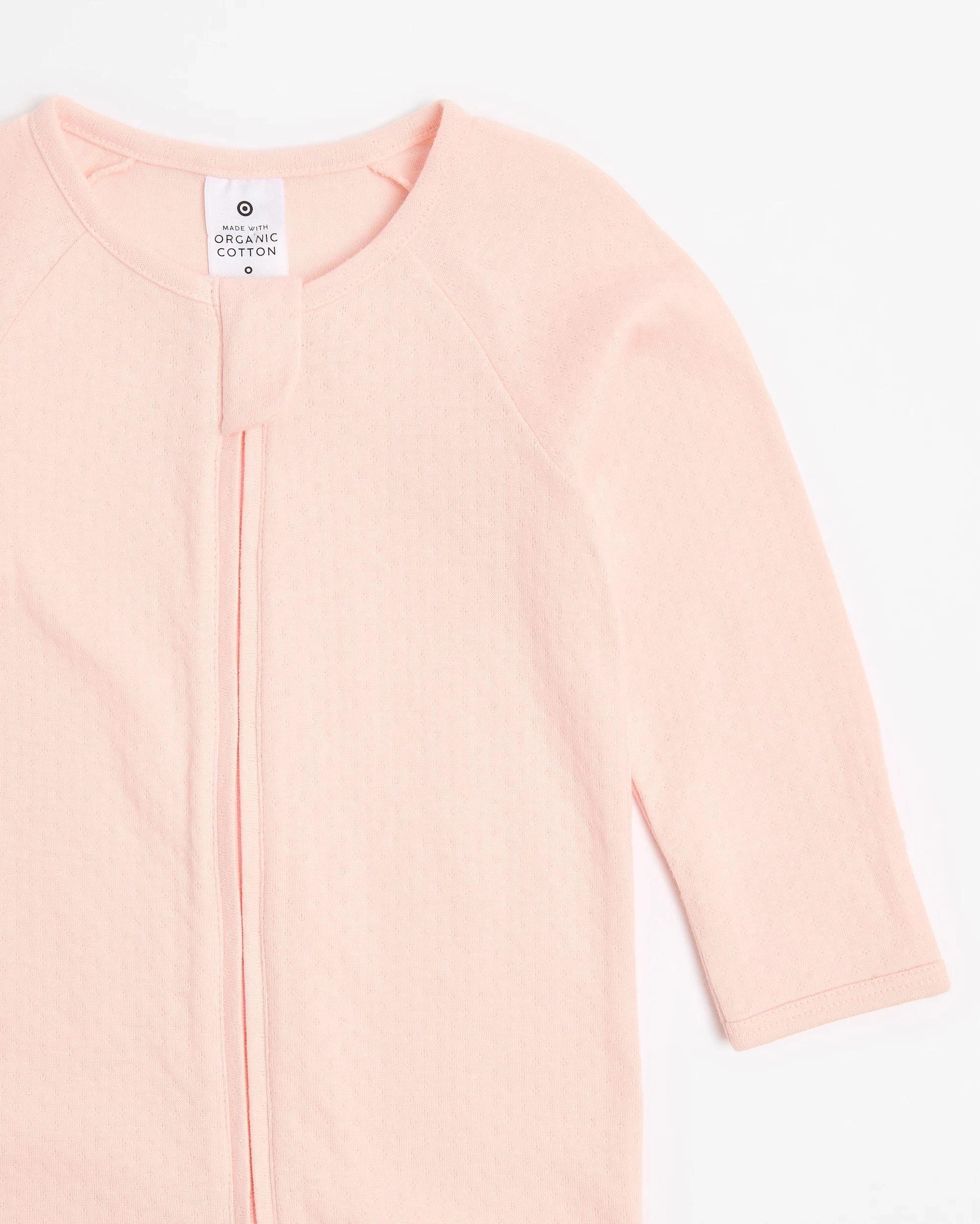 2 Target Organic Cotton Baby Pointelle Zip Coverall PINK, 2 of 3